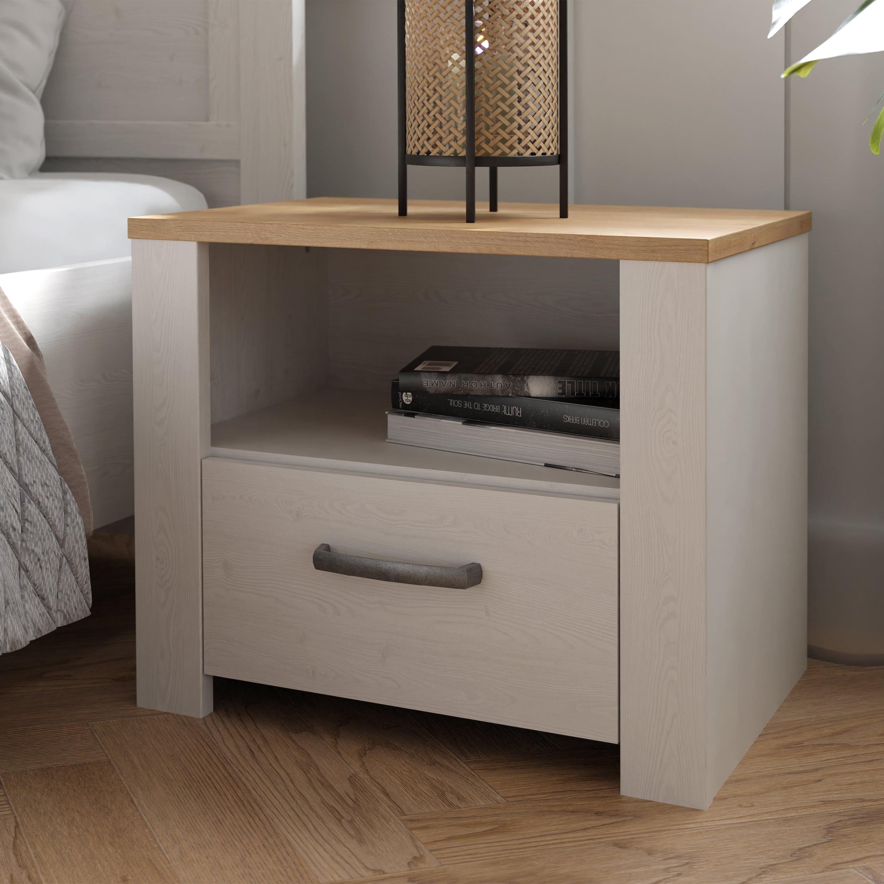 Bohol 1 Drawer Bedside I n Navy Oak