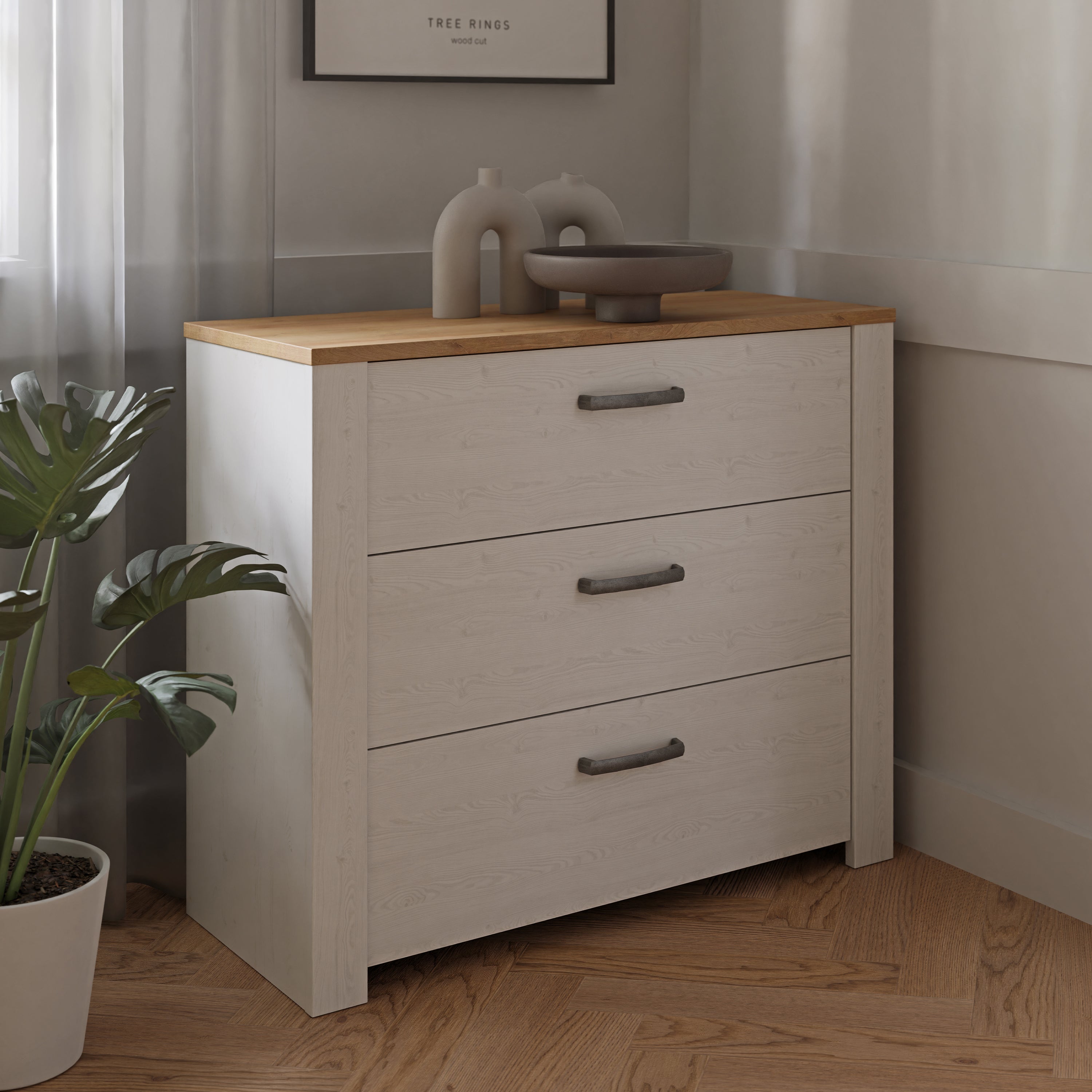 Bohol 3 Drawer Chest in Riviera Oak/White