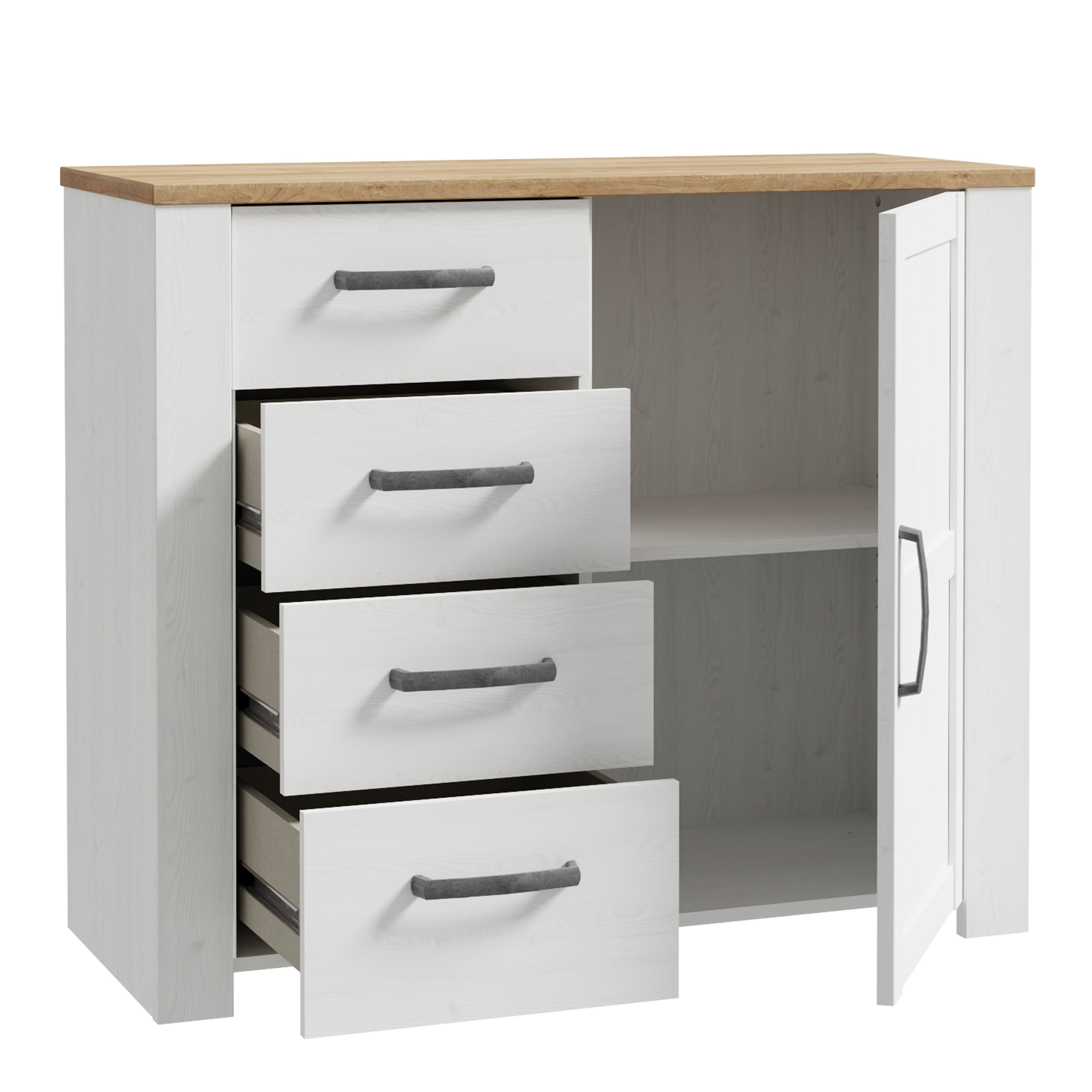 Bohol 1 Door 4 Drawer Chest in Riviera Oak/White