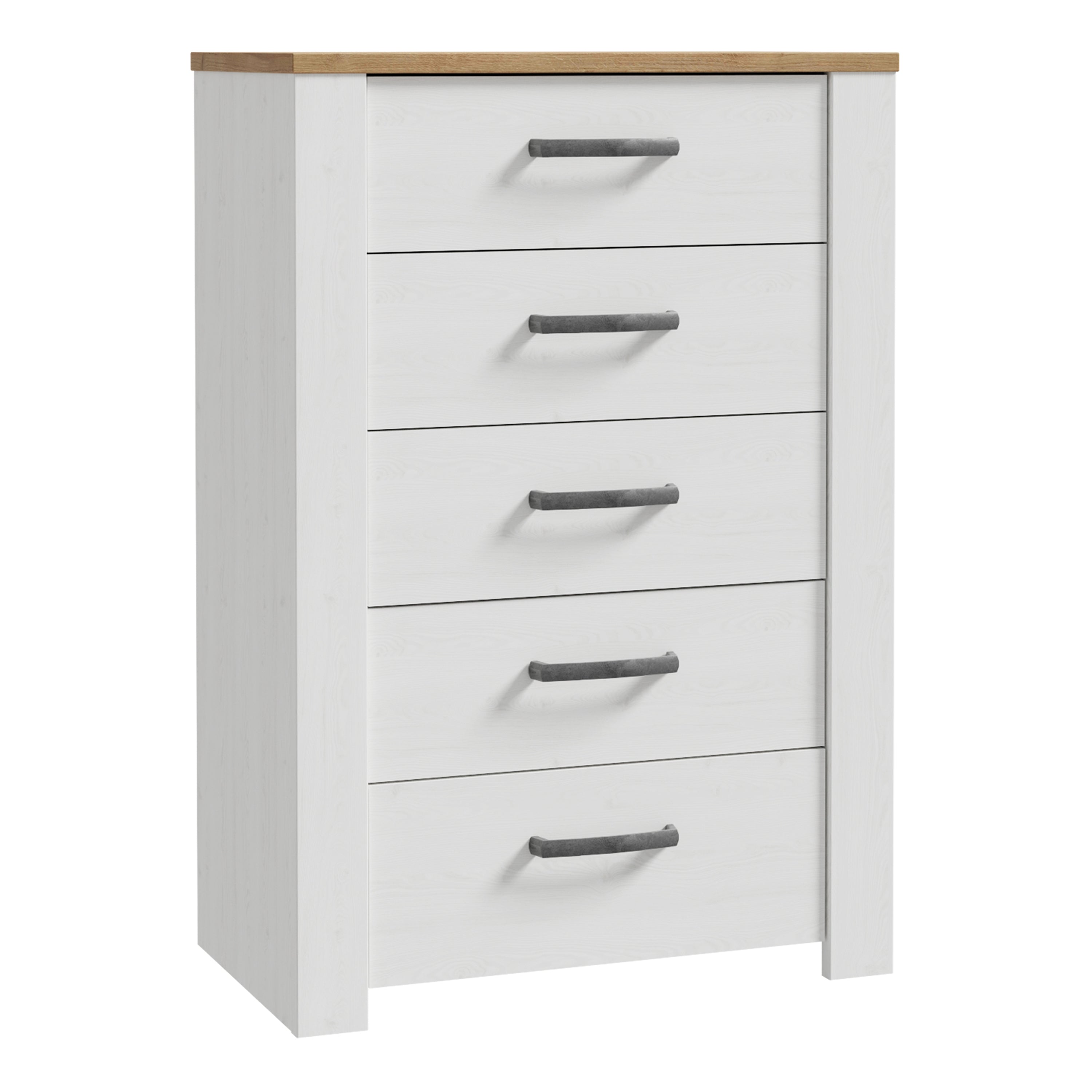Bohol 5 Drawer Narrow Chest in Riviera Oak/White