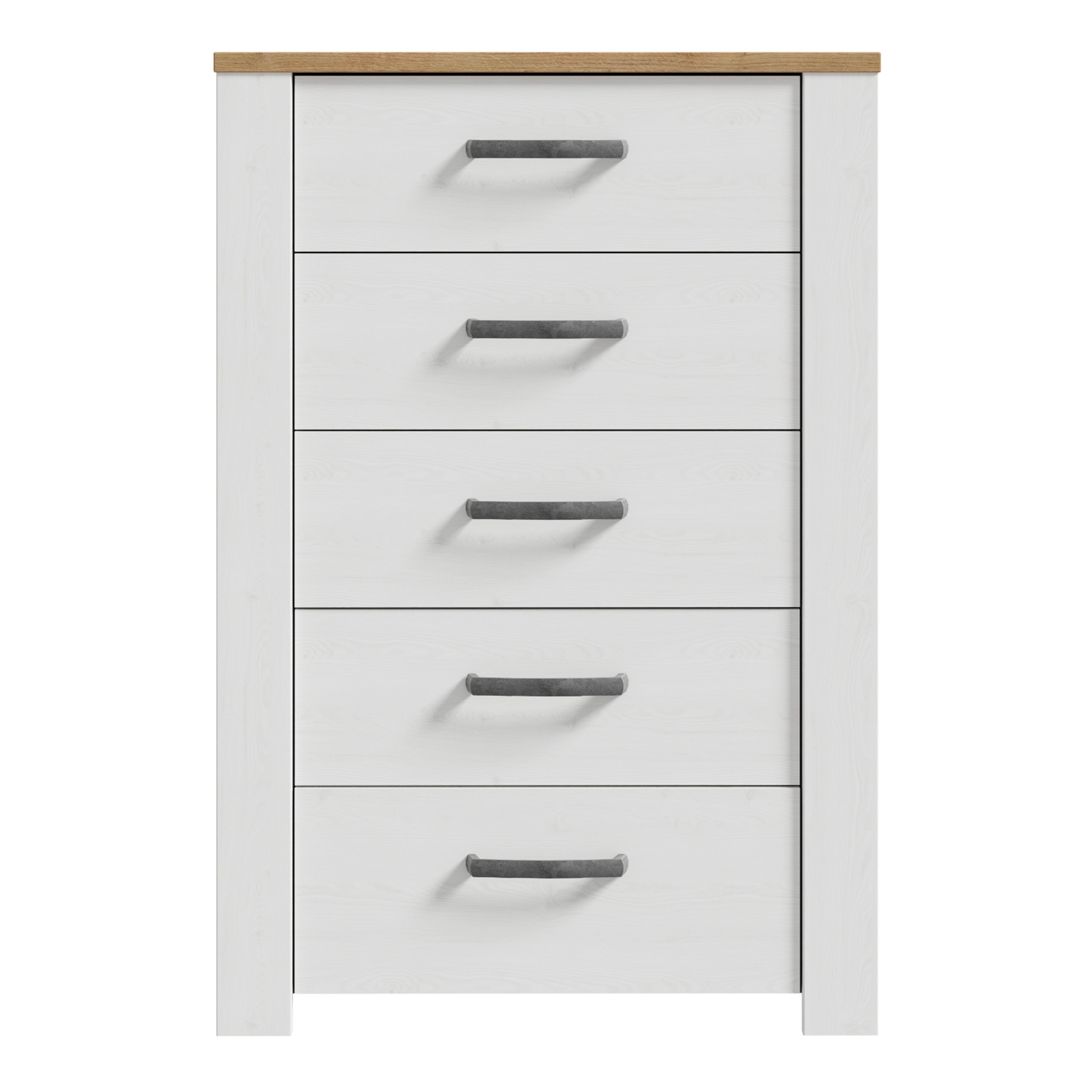 Bohol 5 Drawer Narrow Chest in Riviera Oak/White