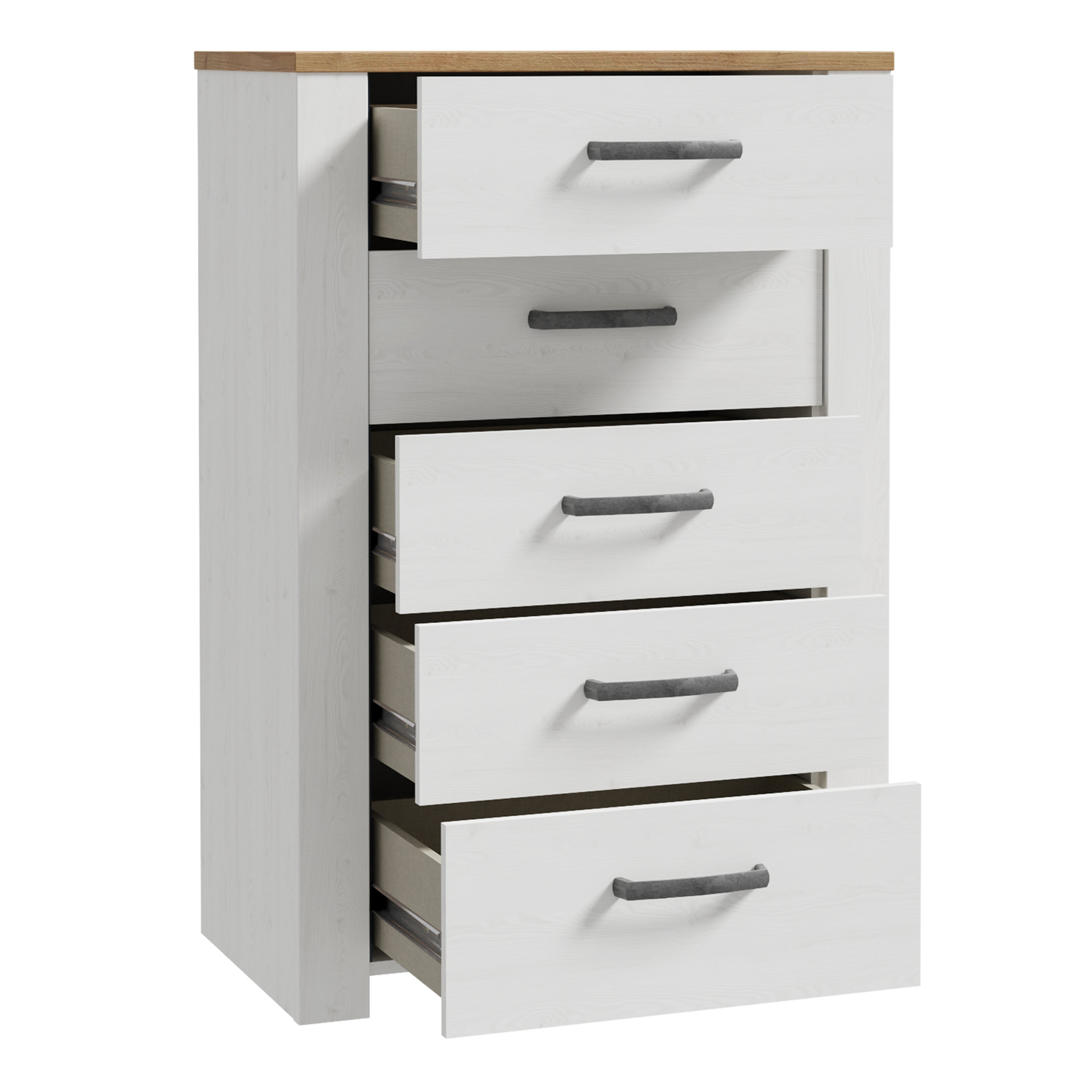 Bohol 5 Drawer Narrow Chest in Riviera Oak/White