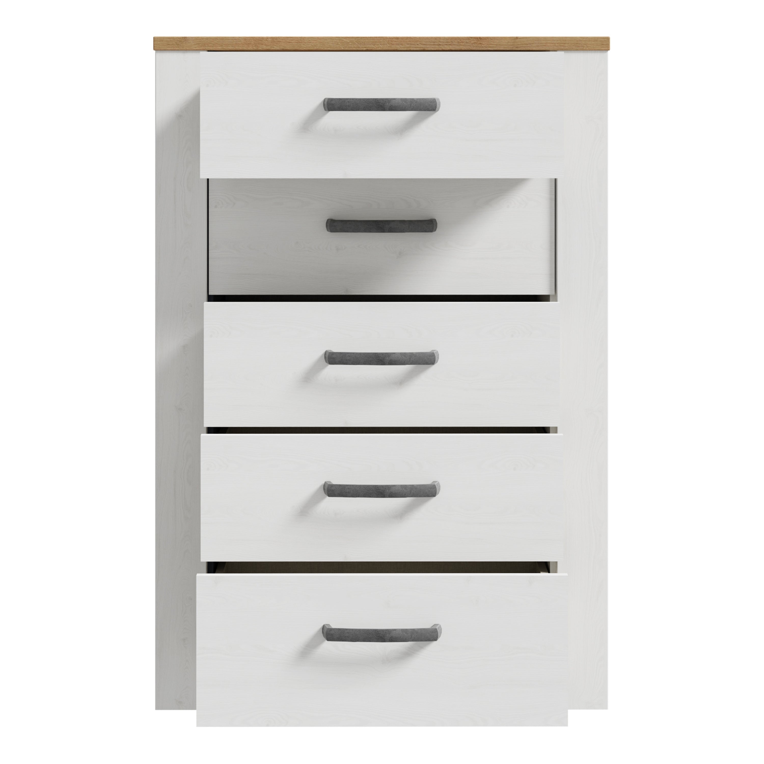 Bohol 5 Drawer Narrow Chest in Riviera Oak/White