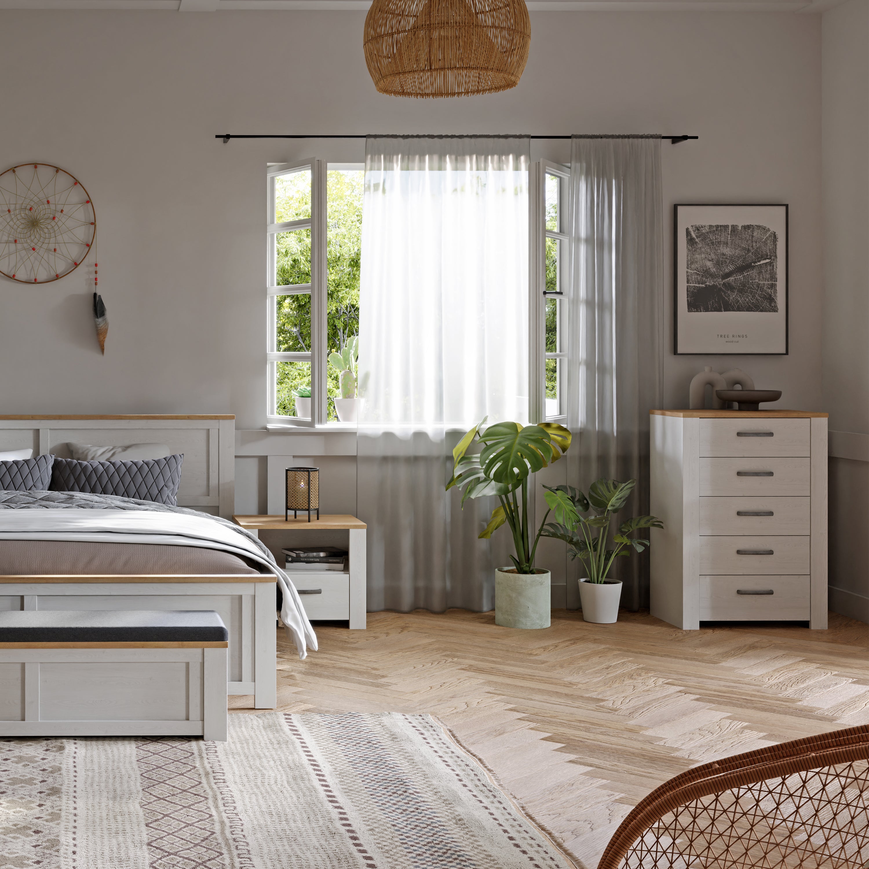 Bohol 5 Drawer Narrow Chest in Riviera Oak/White