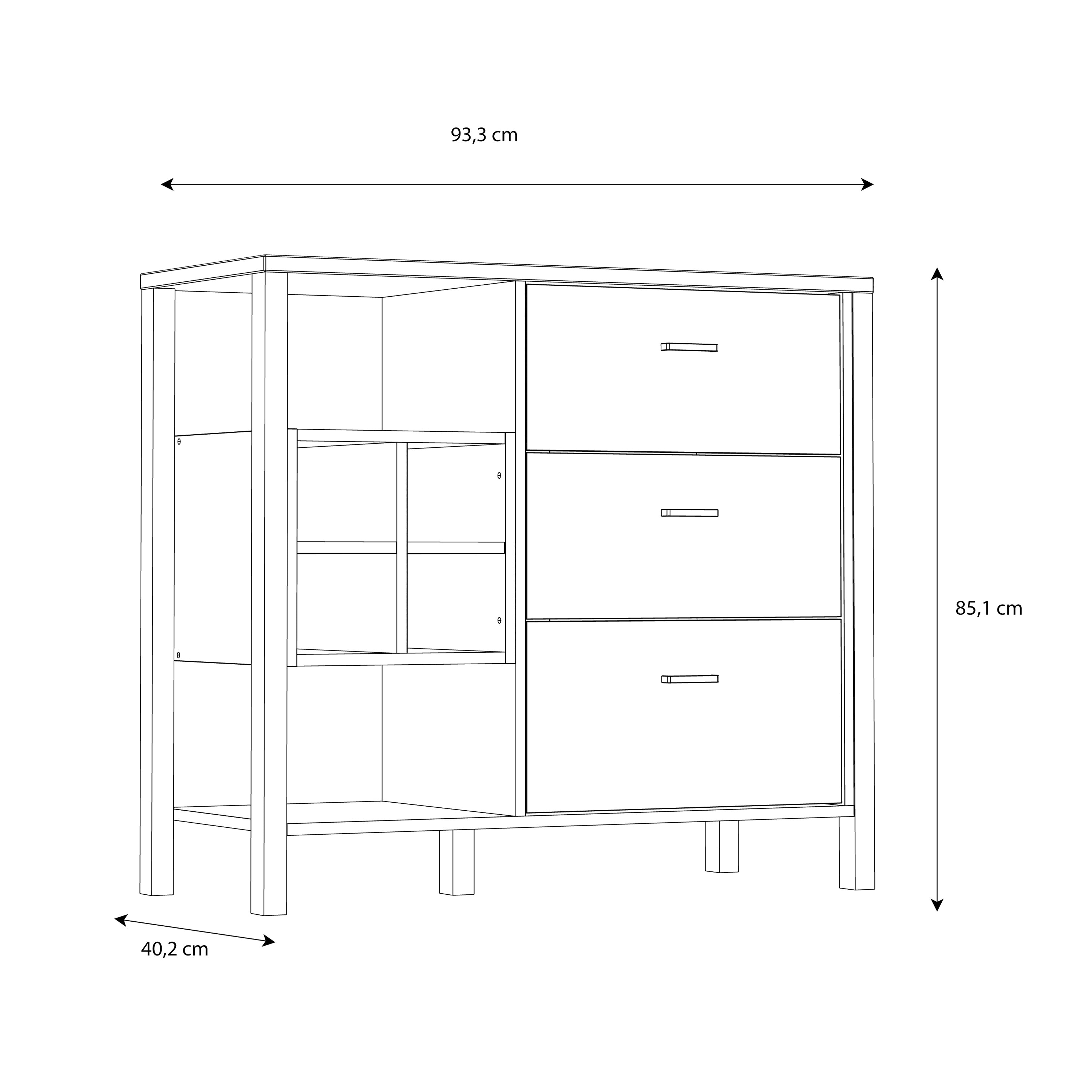 High Rock 3 Drawer Display Chest in Matt Black/Riviera Oak