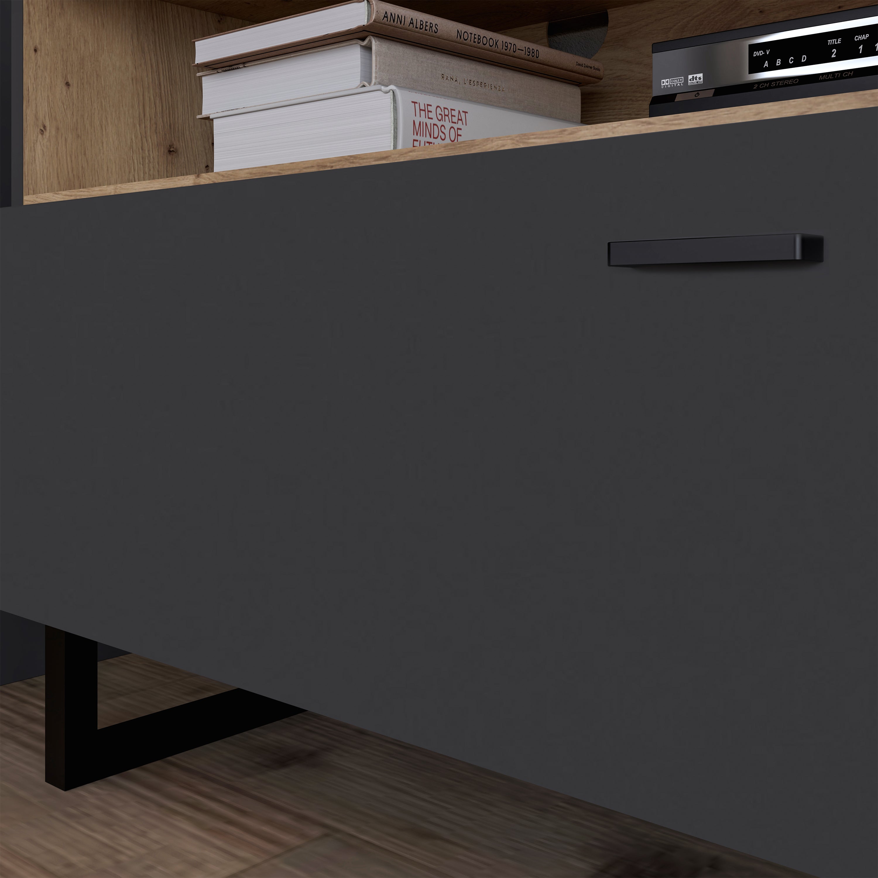 Klara TV Unit with 1 Drawer 2 Flip Doors in Grey and Oak inc LED Lighting