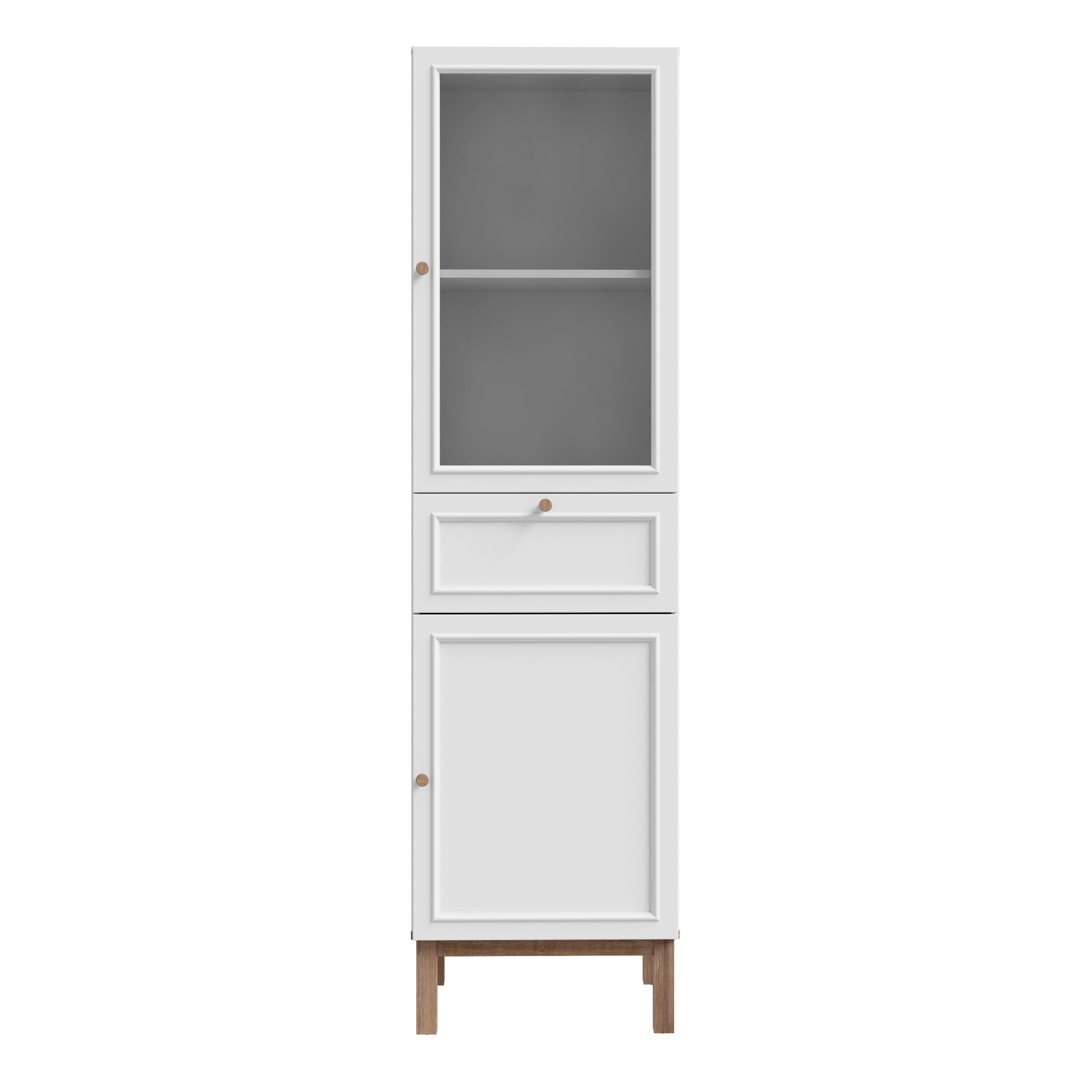 Wensley Display Cabinet with 1 Door 1 Drawer and 1 Glass Door in Light Grey and Oak