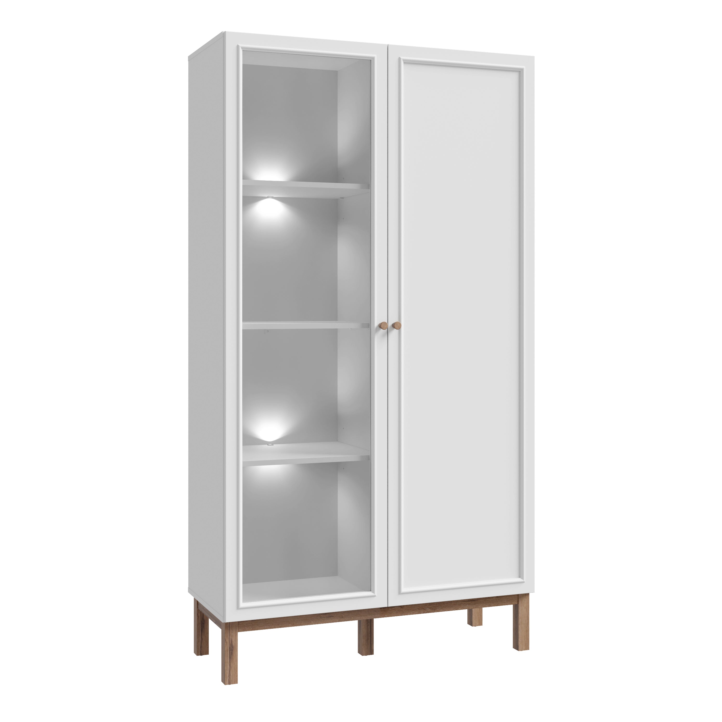 Wensley Display Cabinet with 1 Door and 1 Glass Door in Light Grey and Oak inc LED Lighting