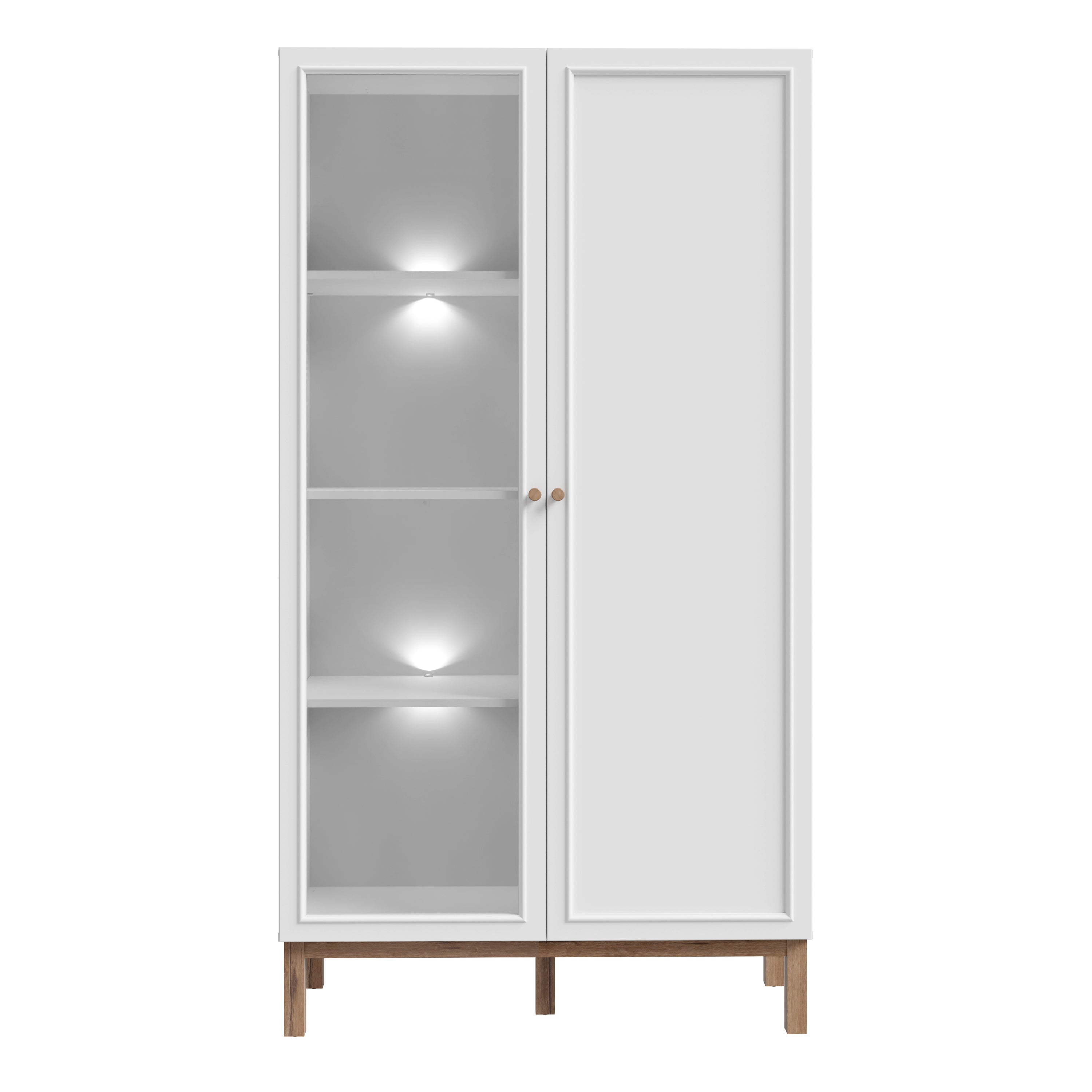 Wensley Display Cabinet with 1 Door and 1 Glass Door in Light Grey and Oak inc LED Lighting
