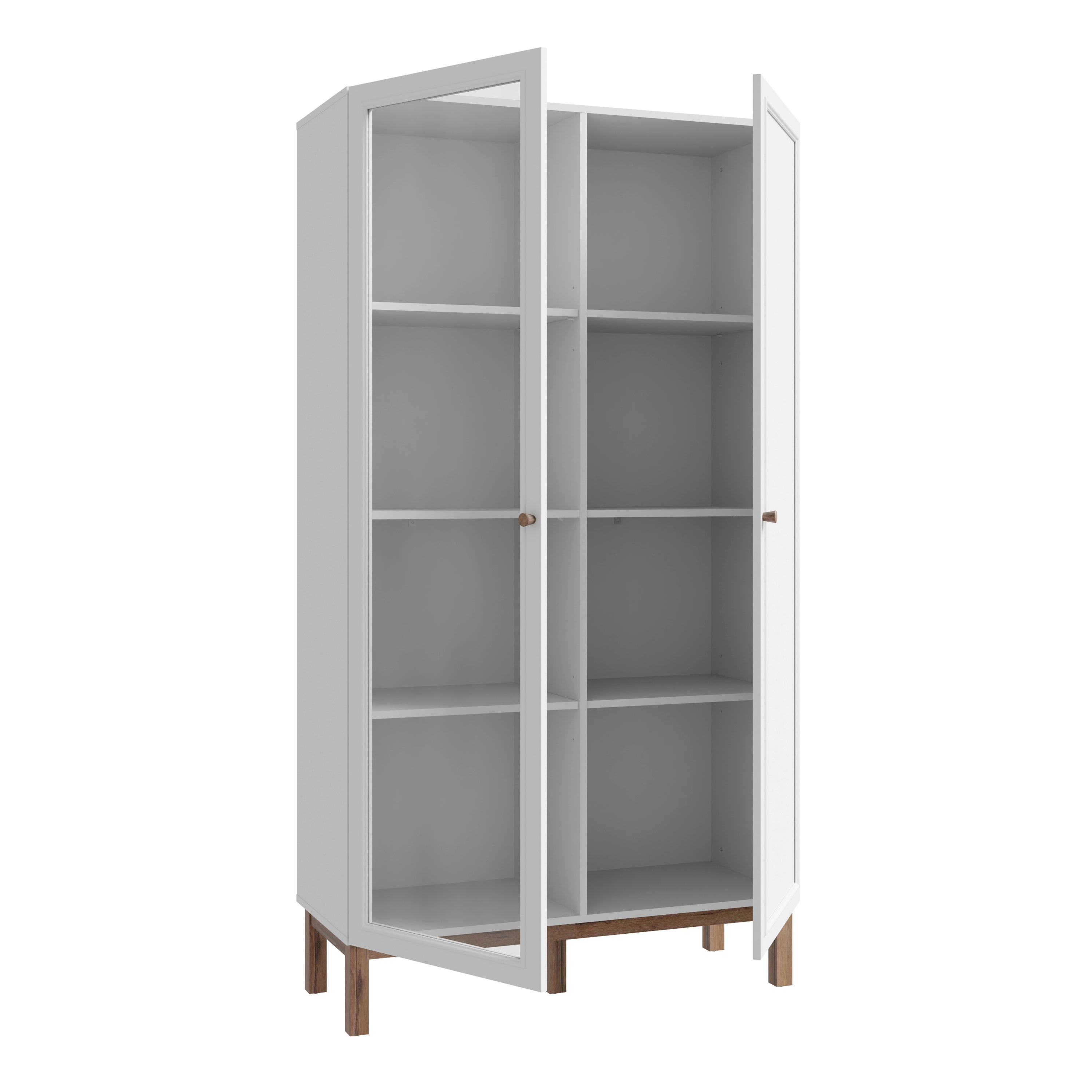 Wensley Display Cabinet with 1 Door and 1 Glass Door in Light Grey and Oak inc LED Lighting