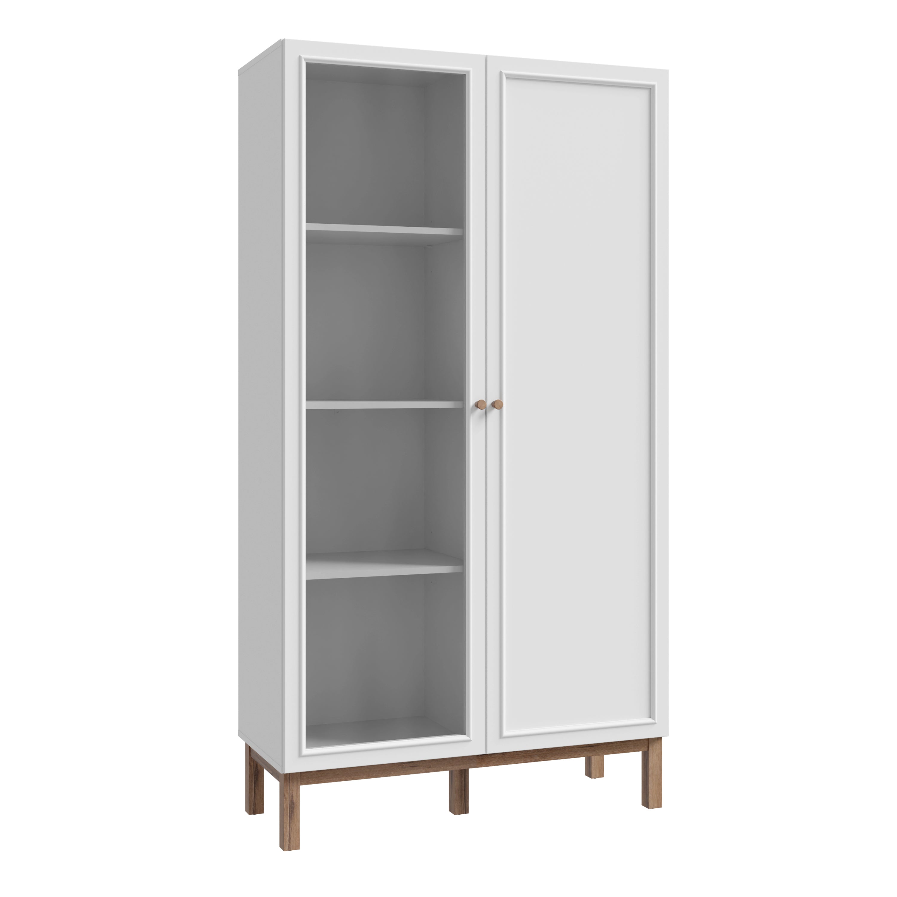 Wensley Display Cabinet with 1 Door and 1 Glass Door in Light Grey and Oak