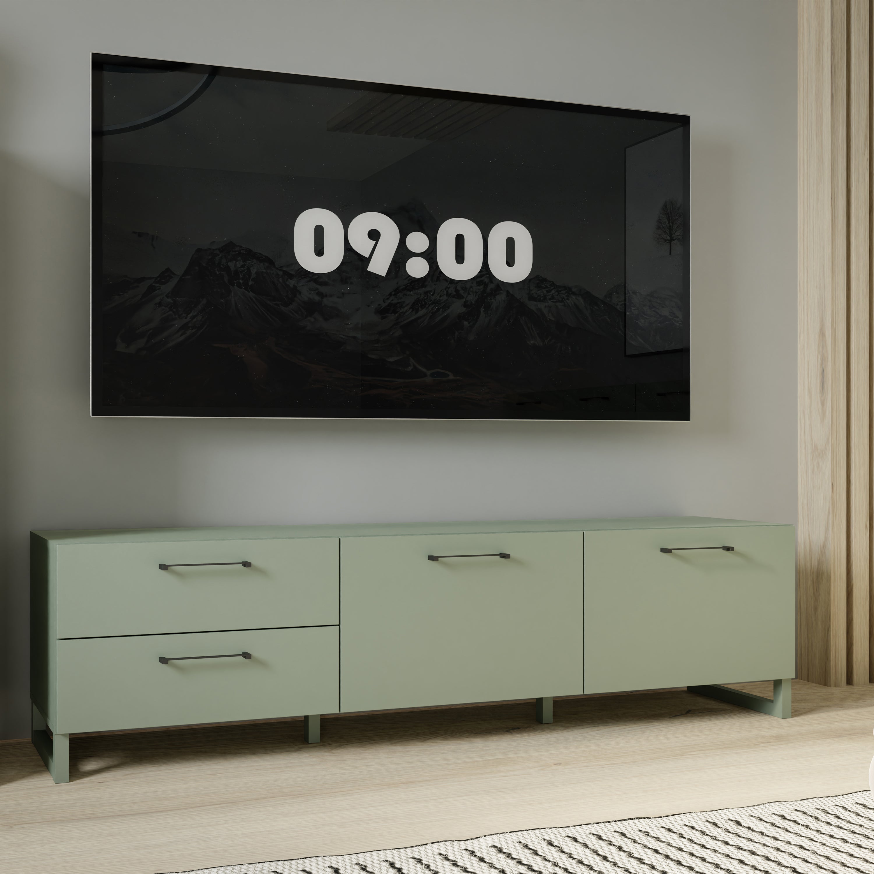 Sali 2 Door 2 Drawer TV Unit in Sage Green