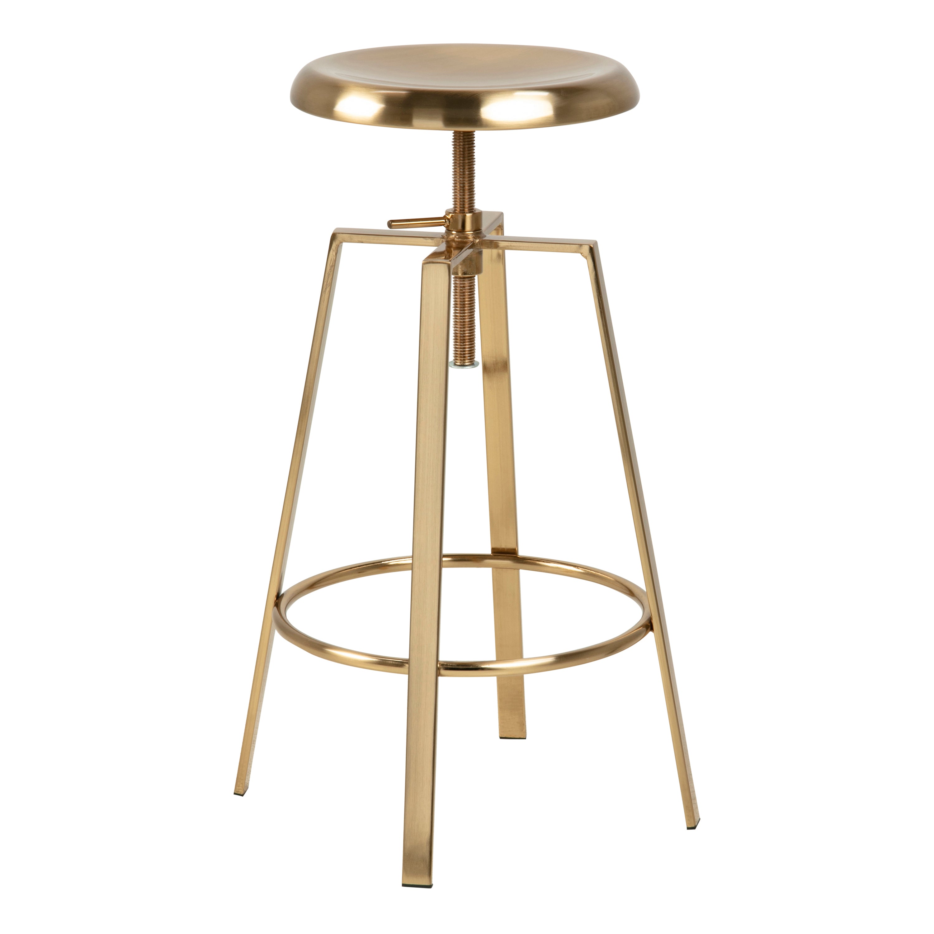 Goose Bar Stool Without Back in Gold Brushed Steel With Adjustable Height