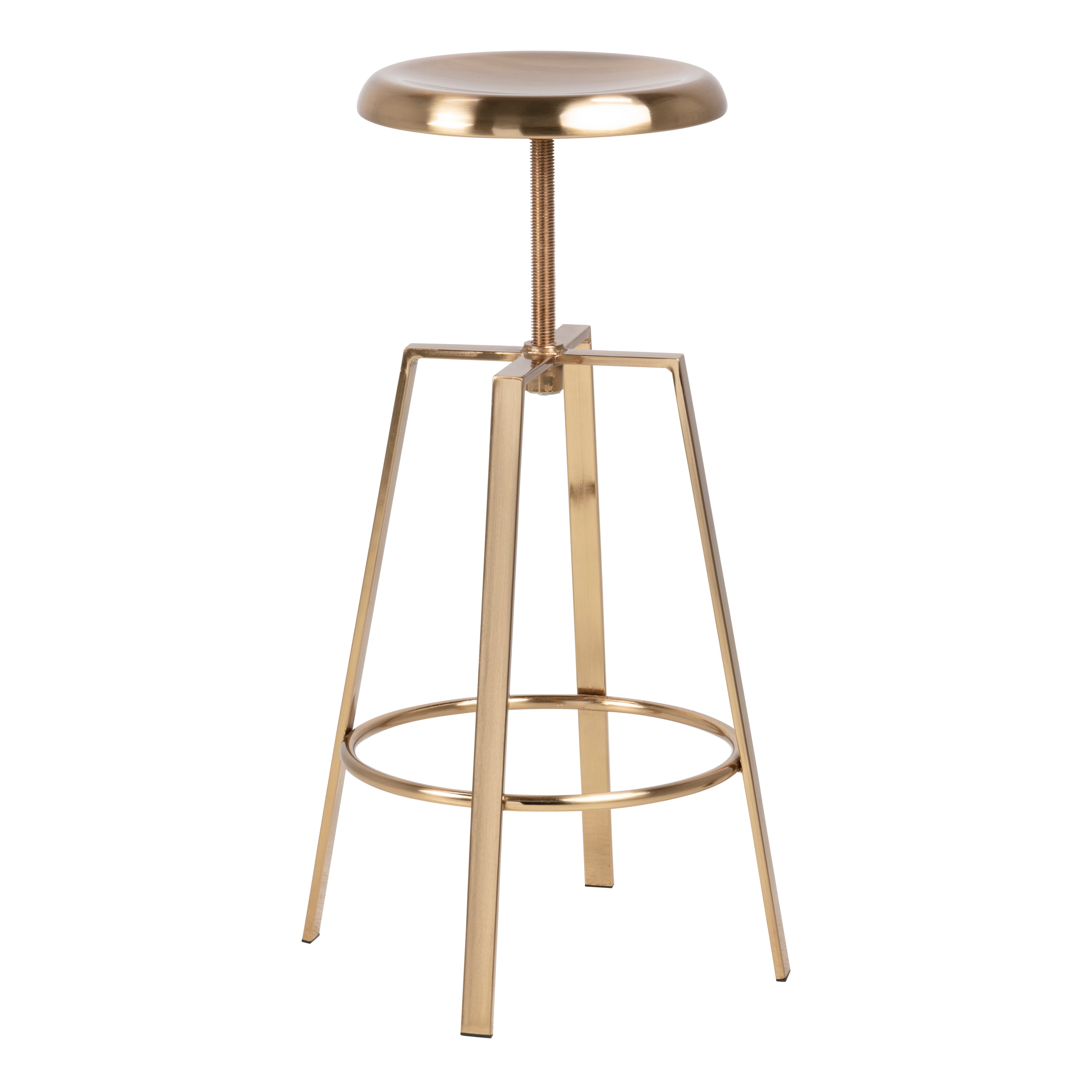Goose Bar Stool Without Back in Gold Brushed Steel With Adjustable Height