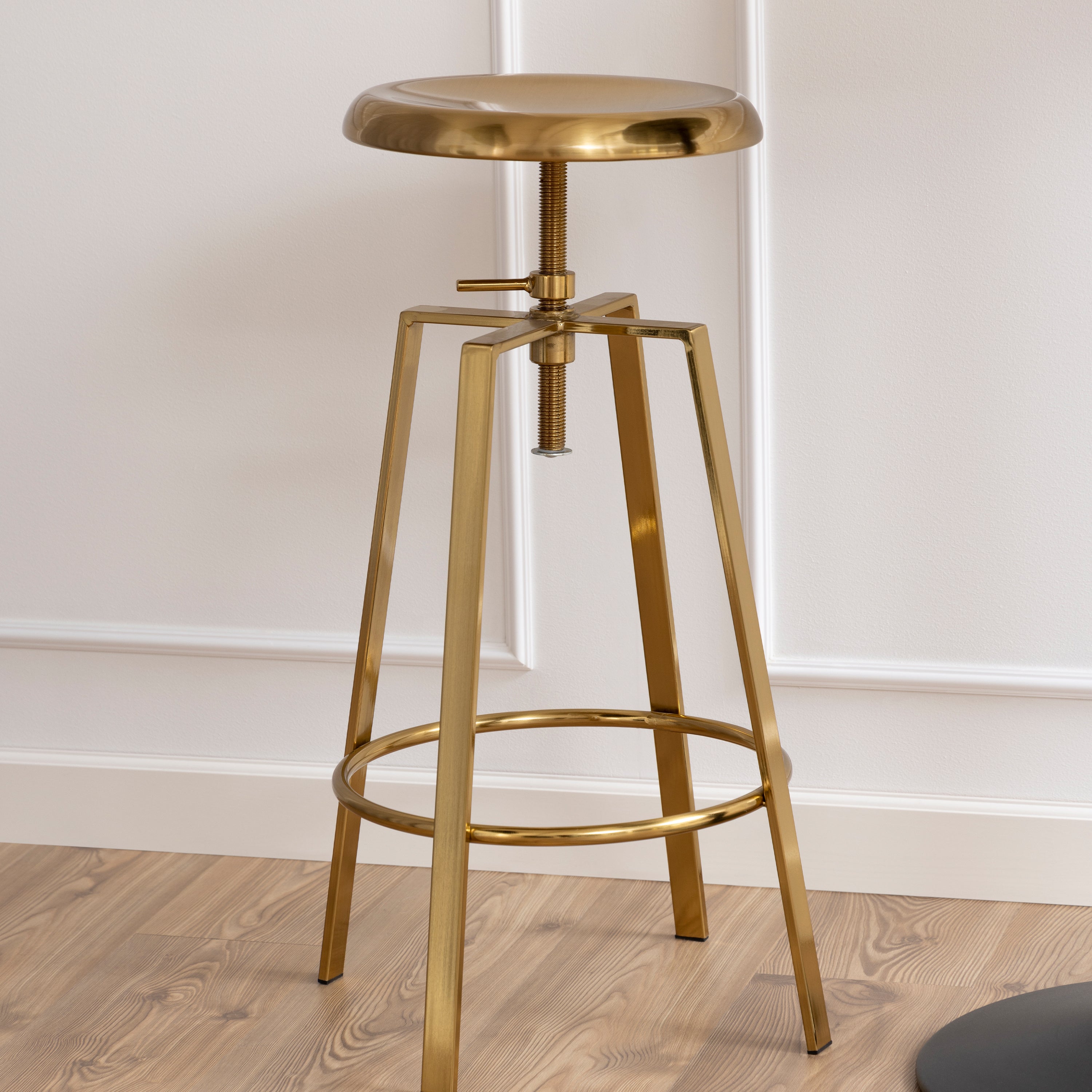 Goose Bar Stool Without Back in Gold Brushed Steel With Adjustable Height
