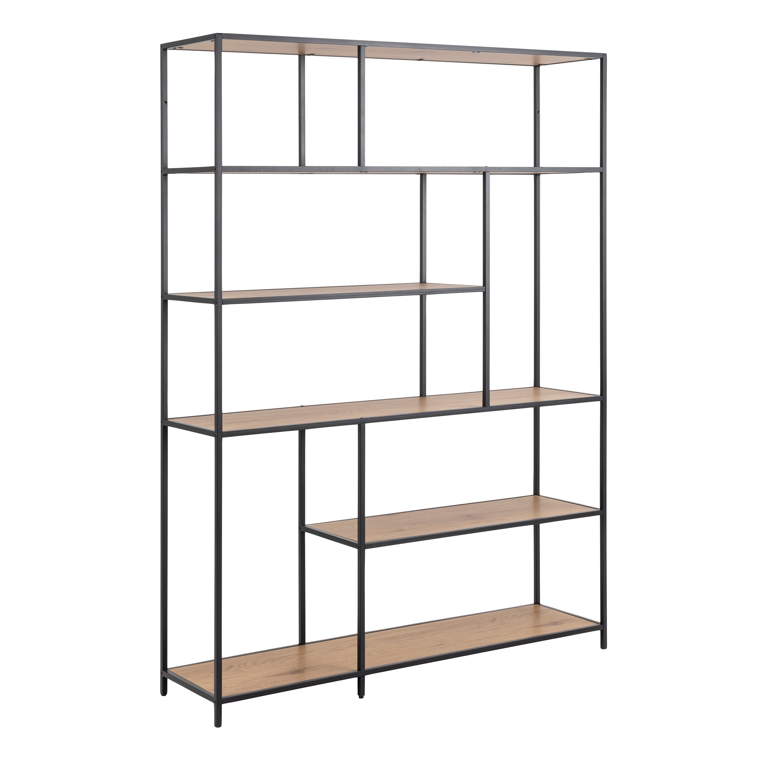 Seaford Bookcase with 5 Shelves in Black and Oak