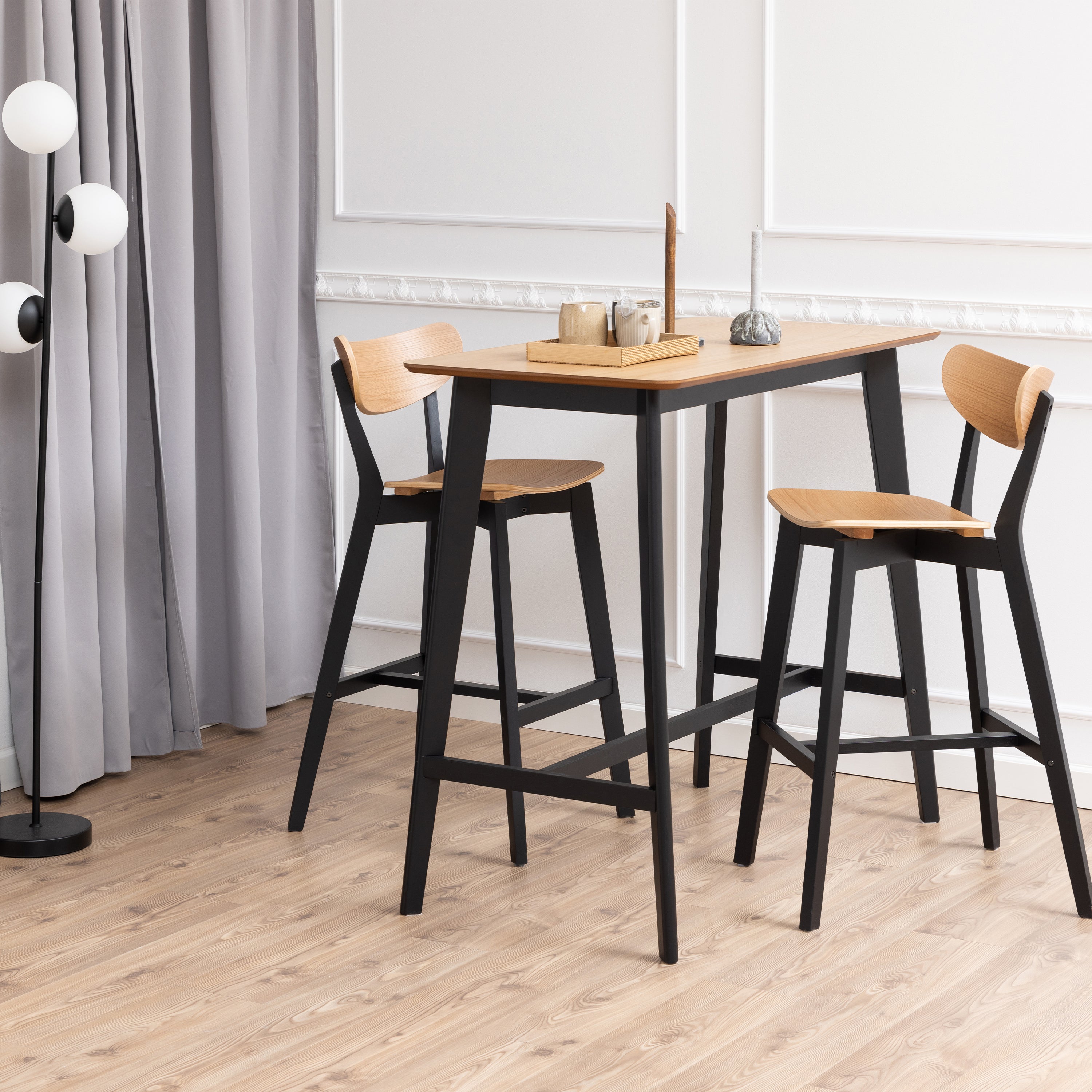 Roxby Bar Table Included 2 Roxby Bar Stool, Black and Oak