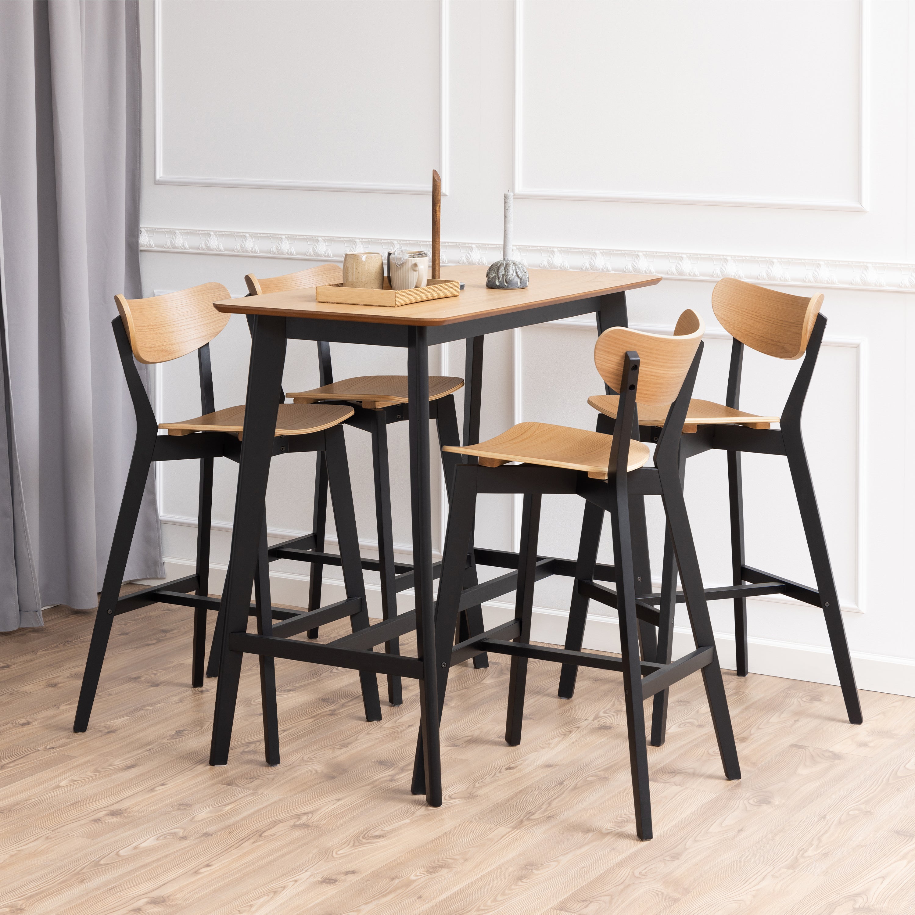 Roxby Bar Table Included 4 Roxby Bar Stool, Black and Oak