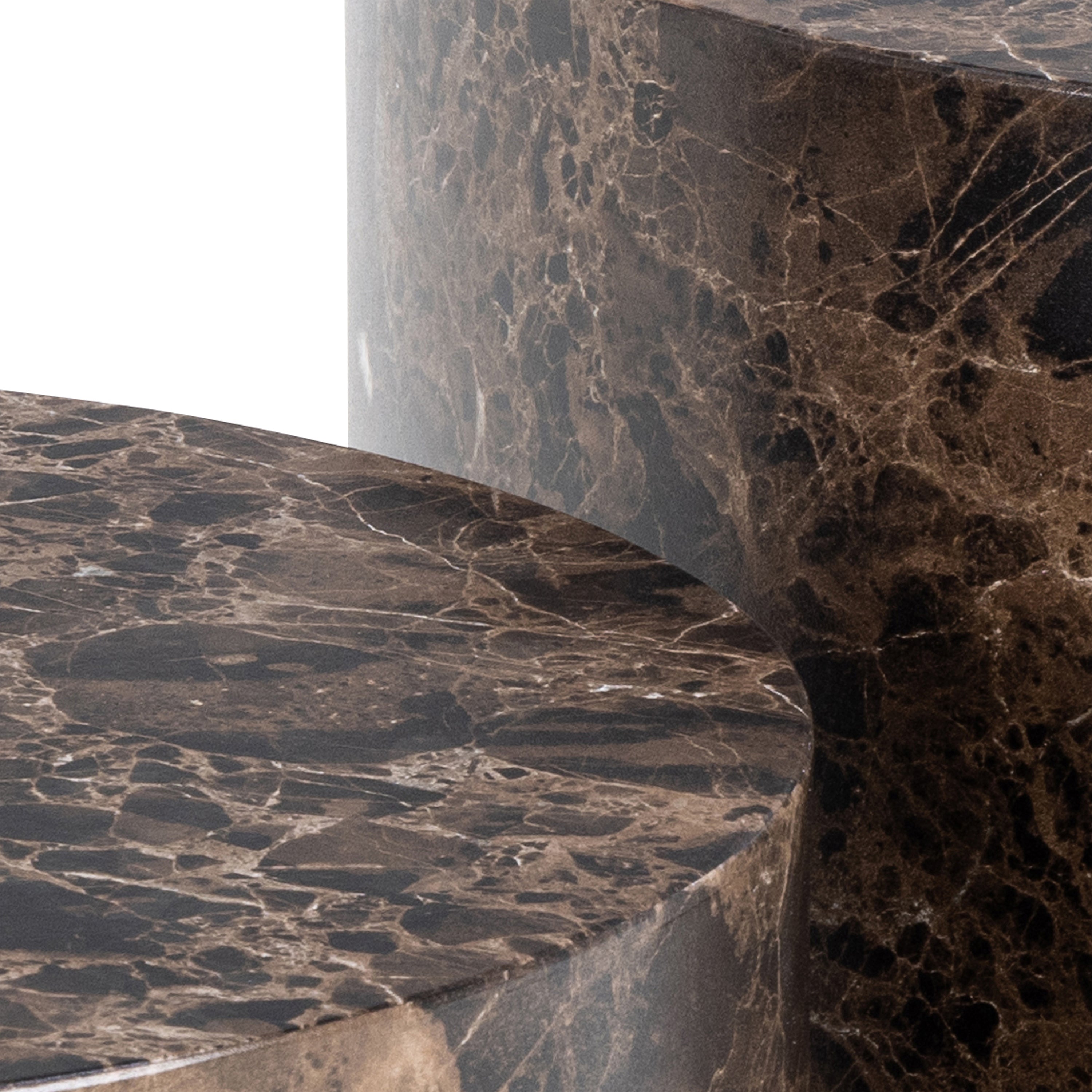 Dice Round Coffee Table Set of 2 in Brown Marble and Delhi Rough Paper