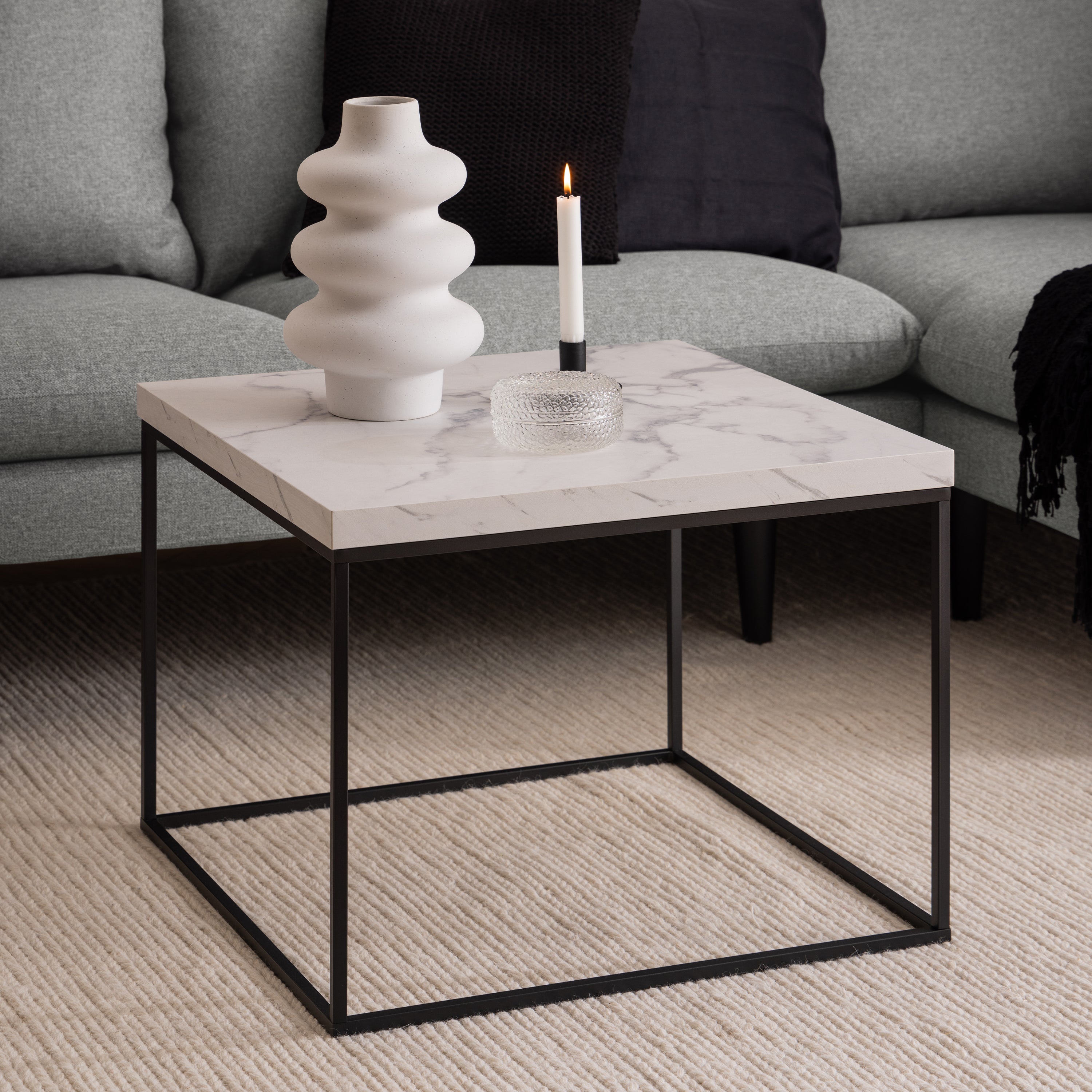 Barossa Coffee Table with White Marble Carrara Top & Black Steel Base 60cm