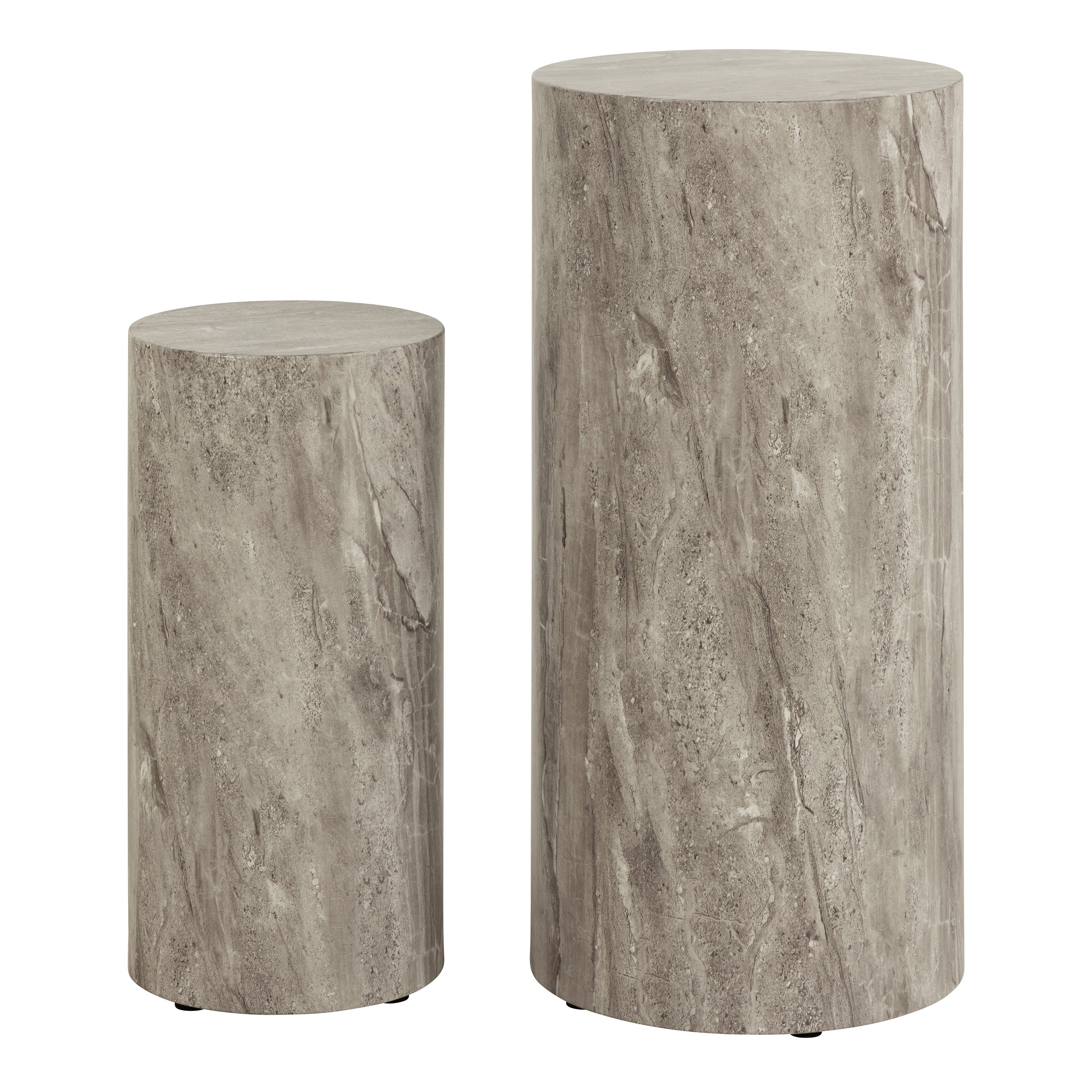 Dice Round Pedestal Set of 2 in Grey Marble and River Rough Paper