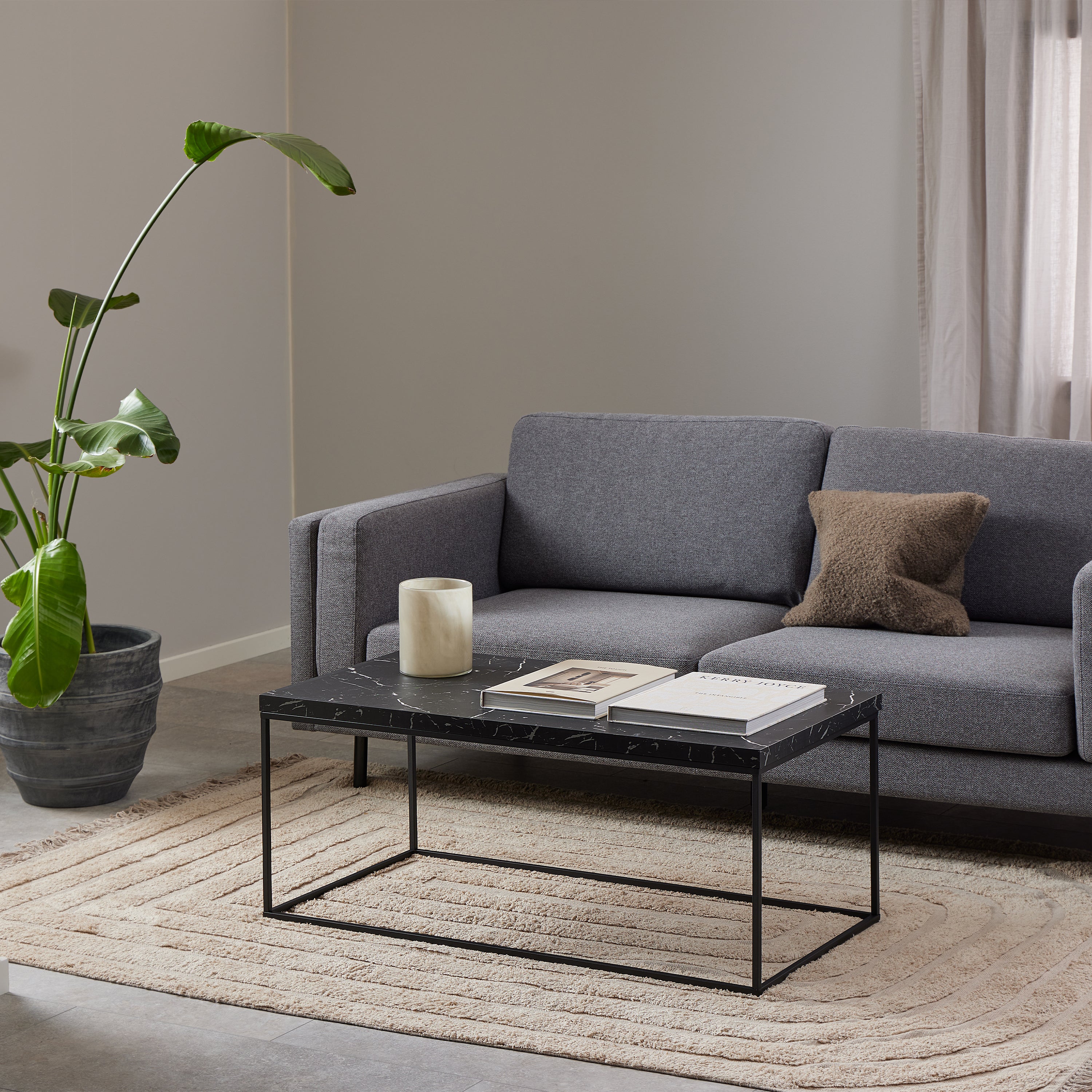Barossa Coffee Table with Black Marble Marquina Top & Black Steel Base 110x55x45cm