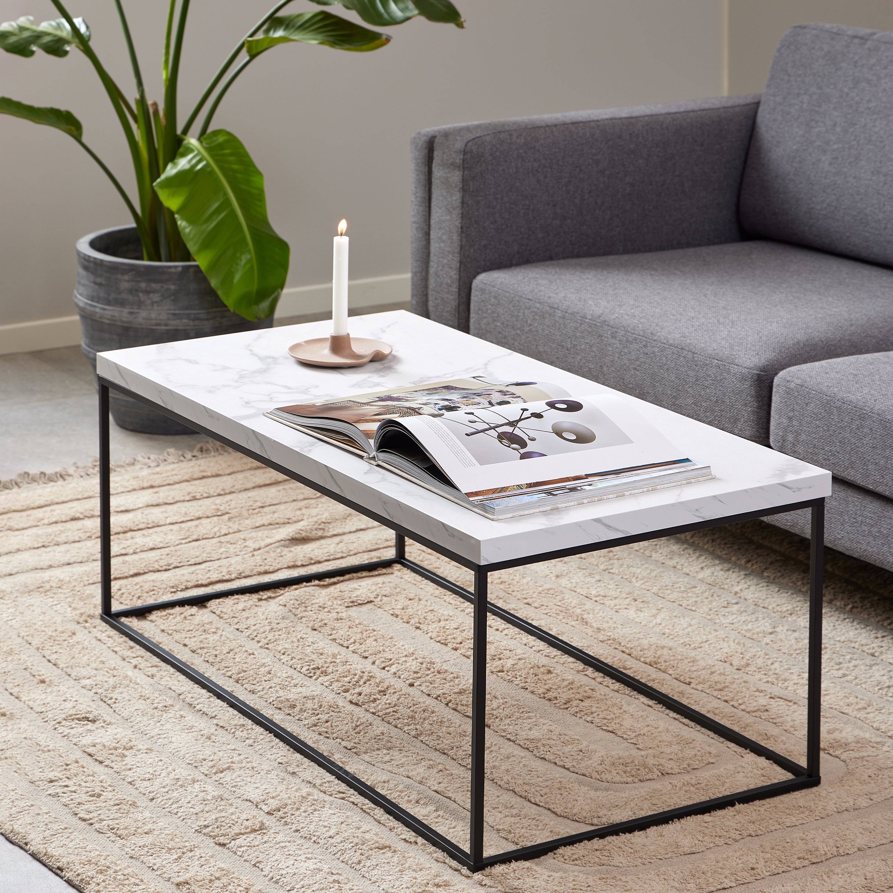 Barossa Coffee Table with White Marble Carrara Top & Black Steel Base 110x55x45cm