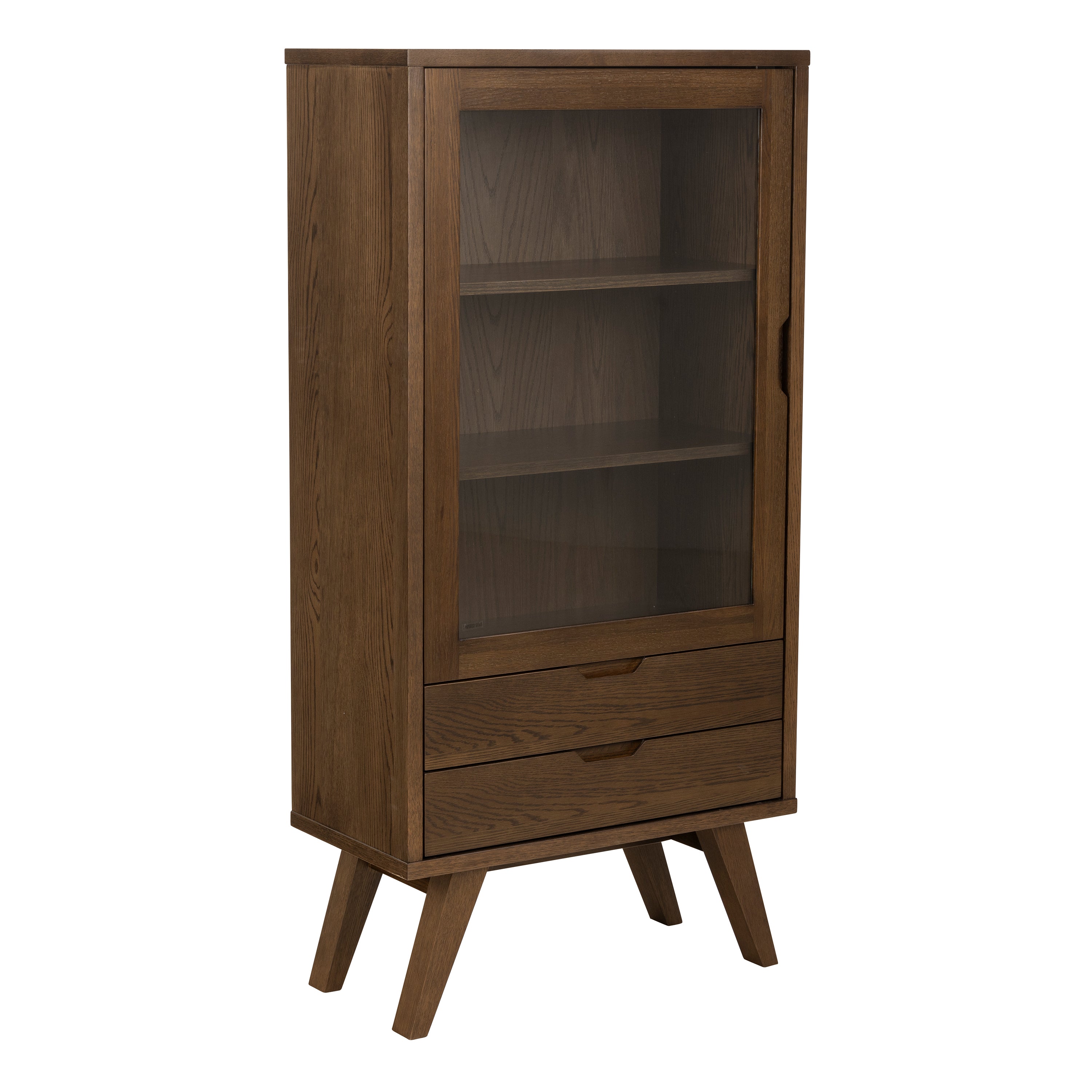 A-Line Display Cabinet with 2 Drawers and 2 Shelves in Smoked Oak