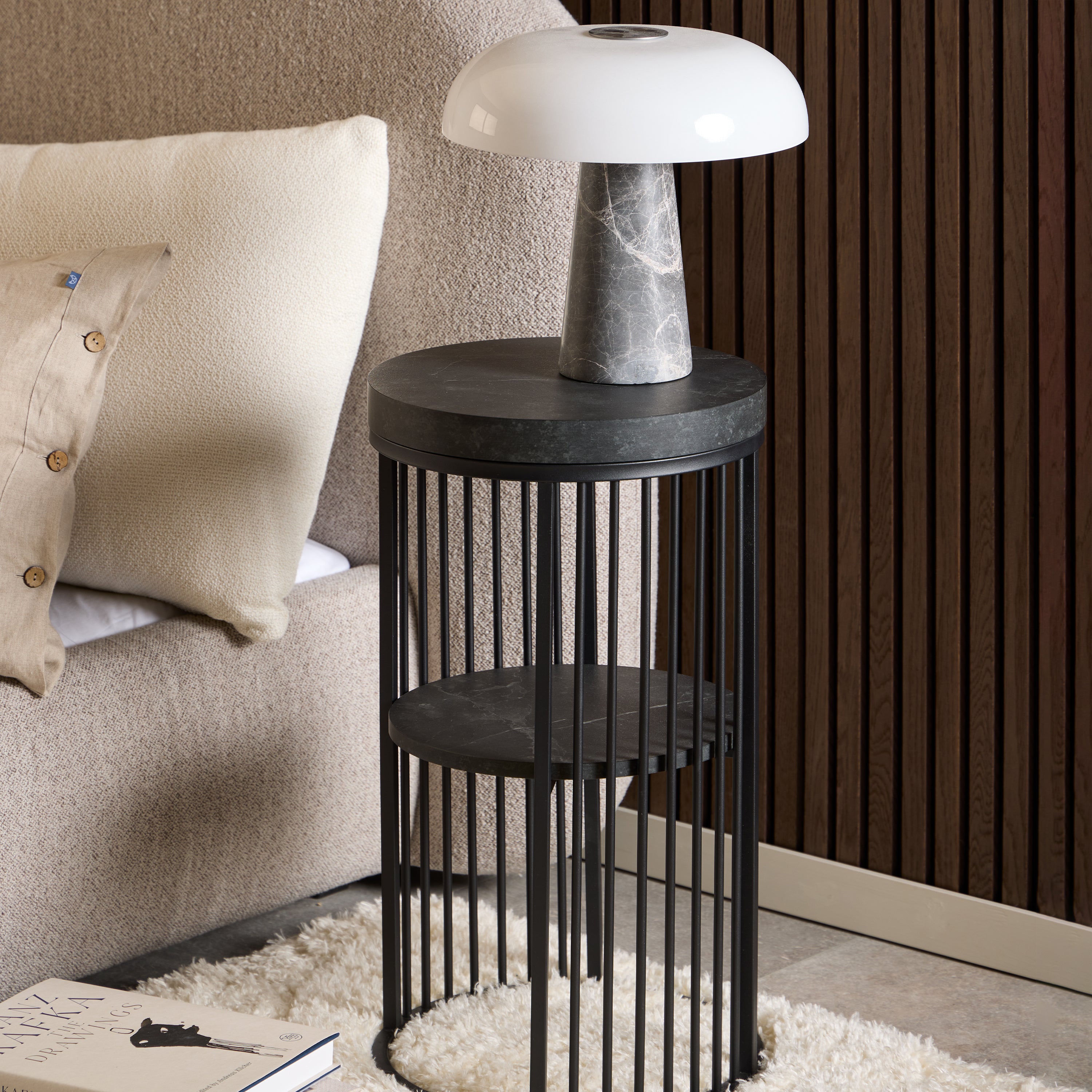 Strington Round Bedside Table 1 Shelf in Matt Black