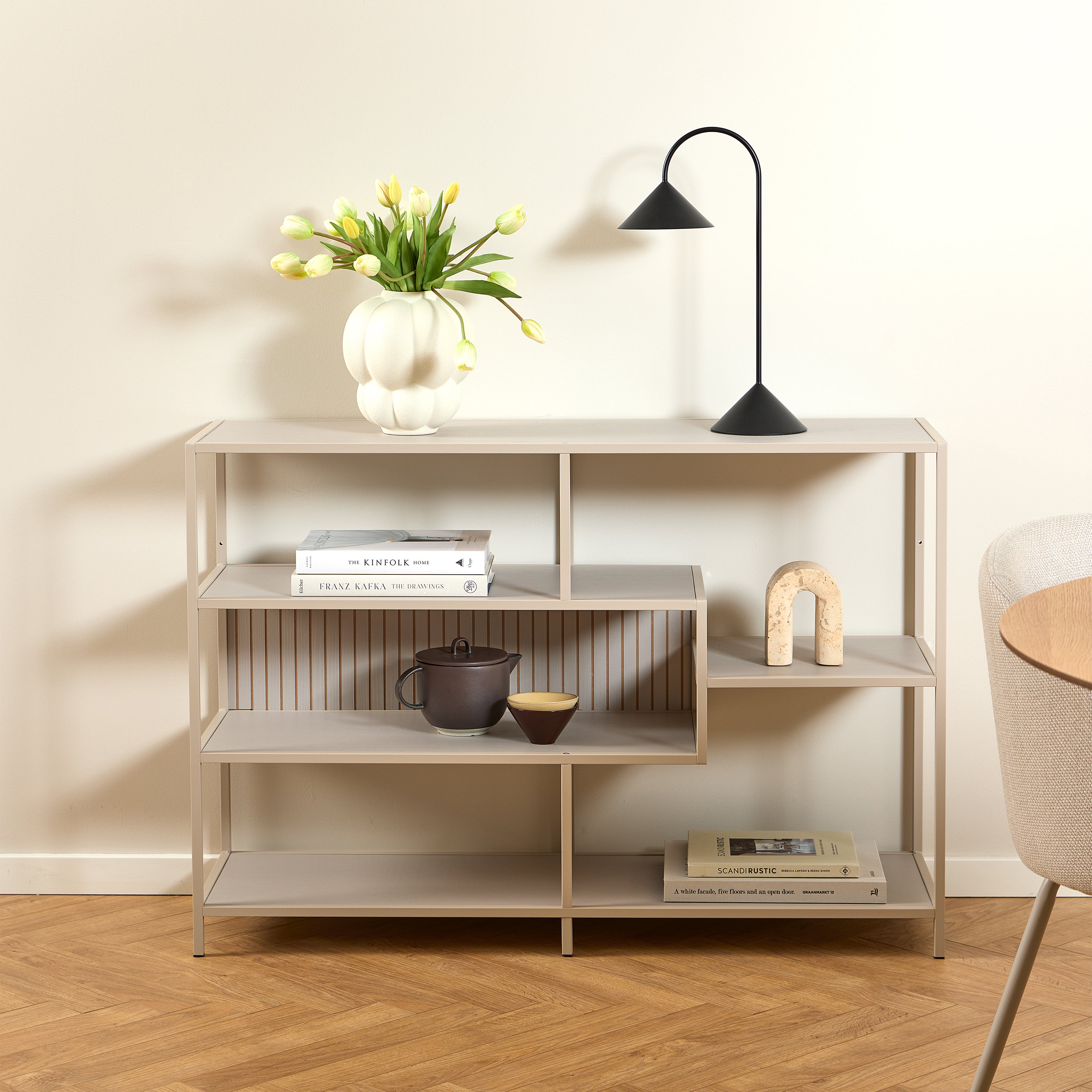 Seaford Wide Grey Steel Bookcase With 4 Grey Melamine Shelves