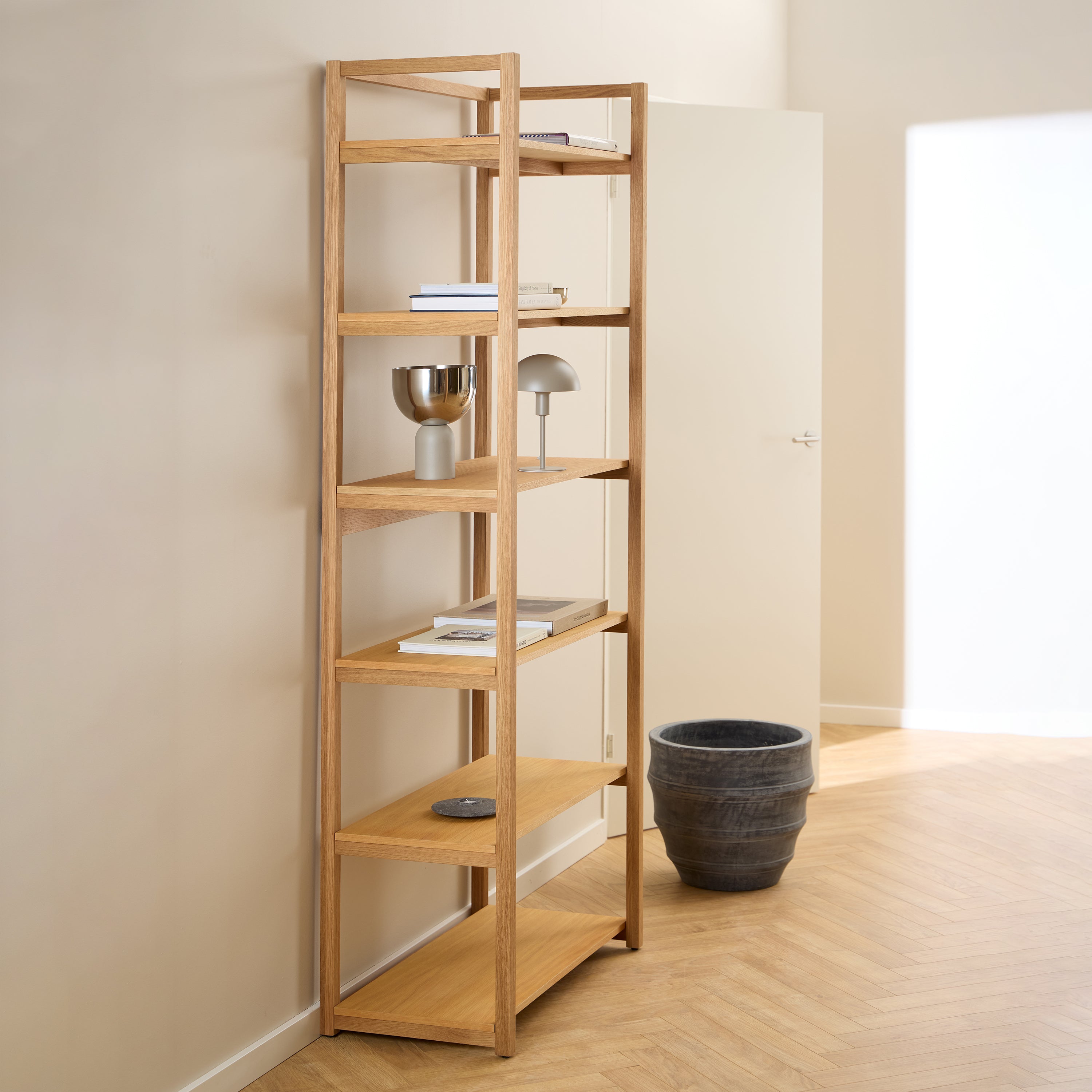 Ludza Rectangular Bookcase With 6 Shelves in Oak