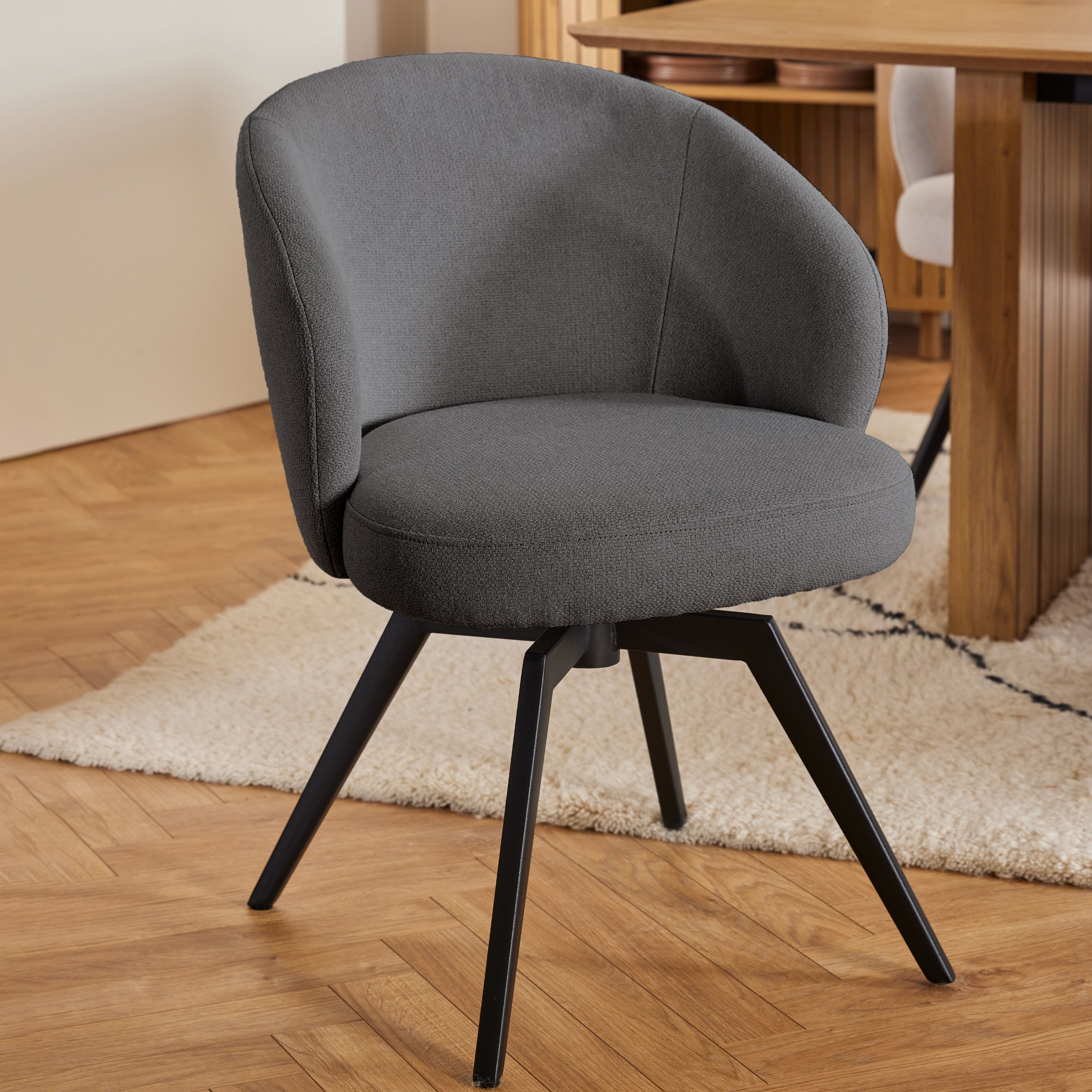 Darlene Dining Chair with Armrest and Swivel Function in Grey