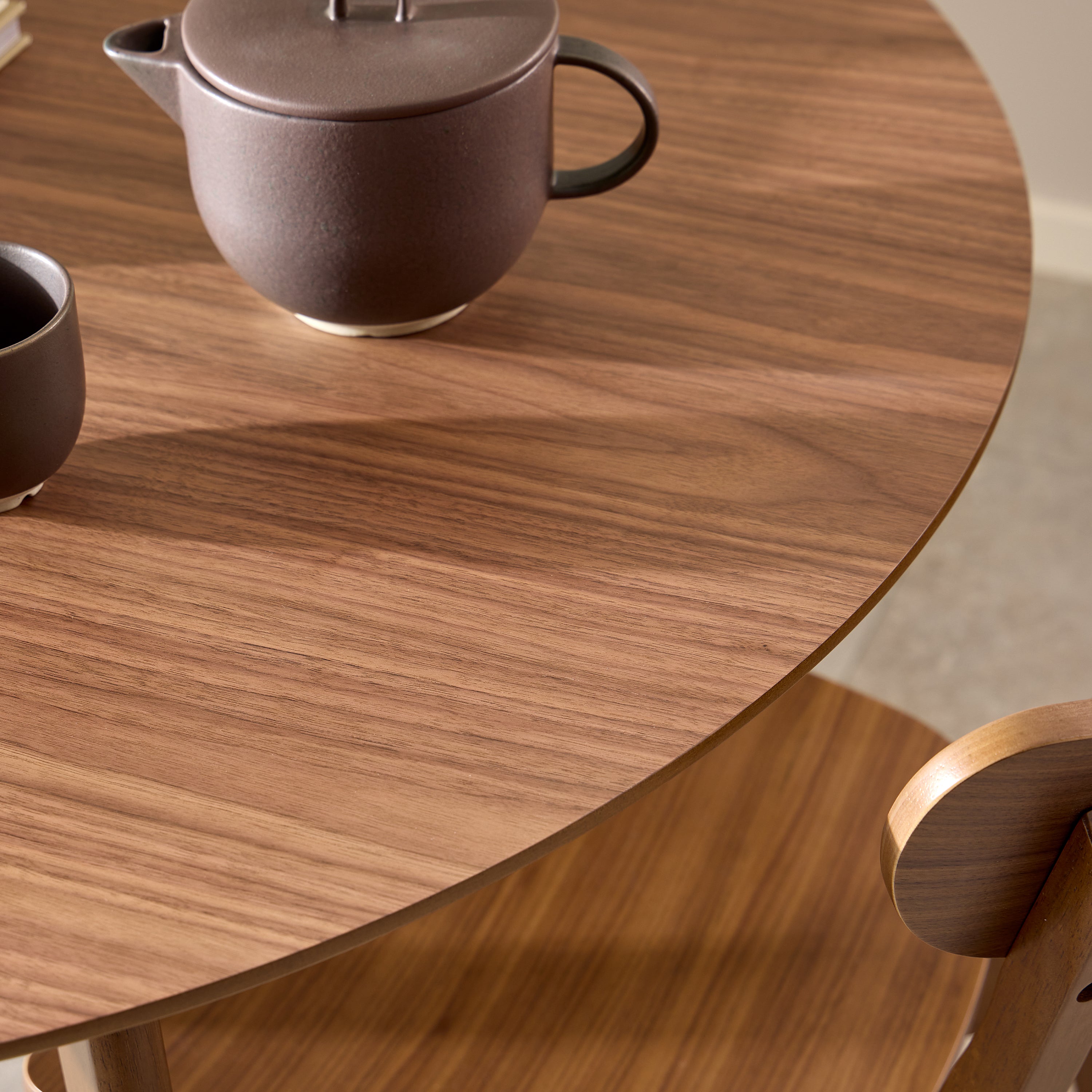 Roxby Round Dining Table in Walnut 120x76cm Included 4 Roxby Dining Chairs in Walnut