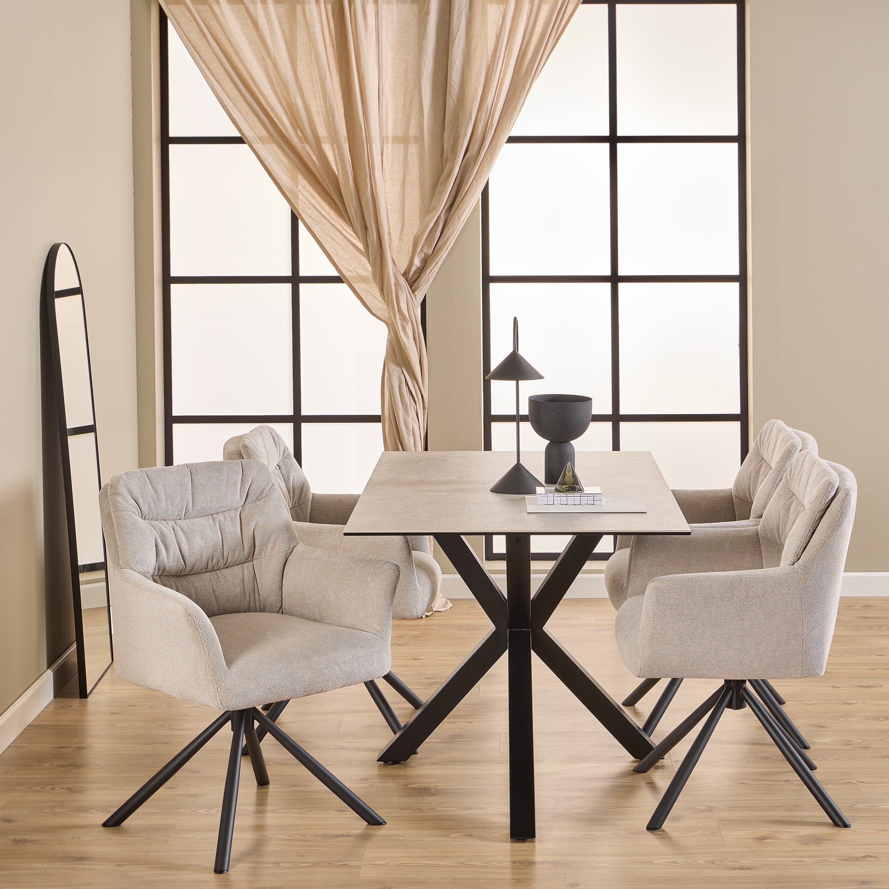 Alonso Swivel Cream Dining Chair with Armrest Set of 2