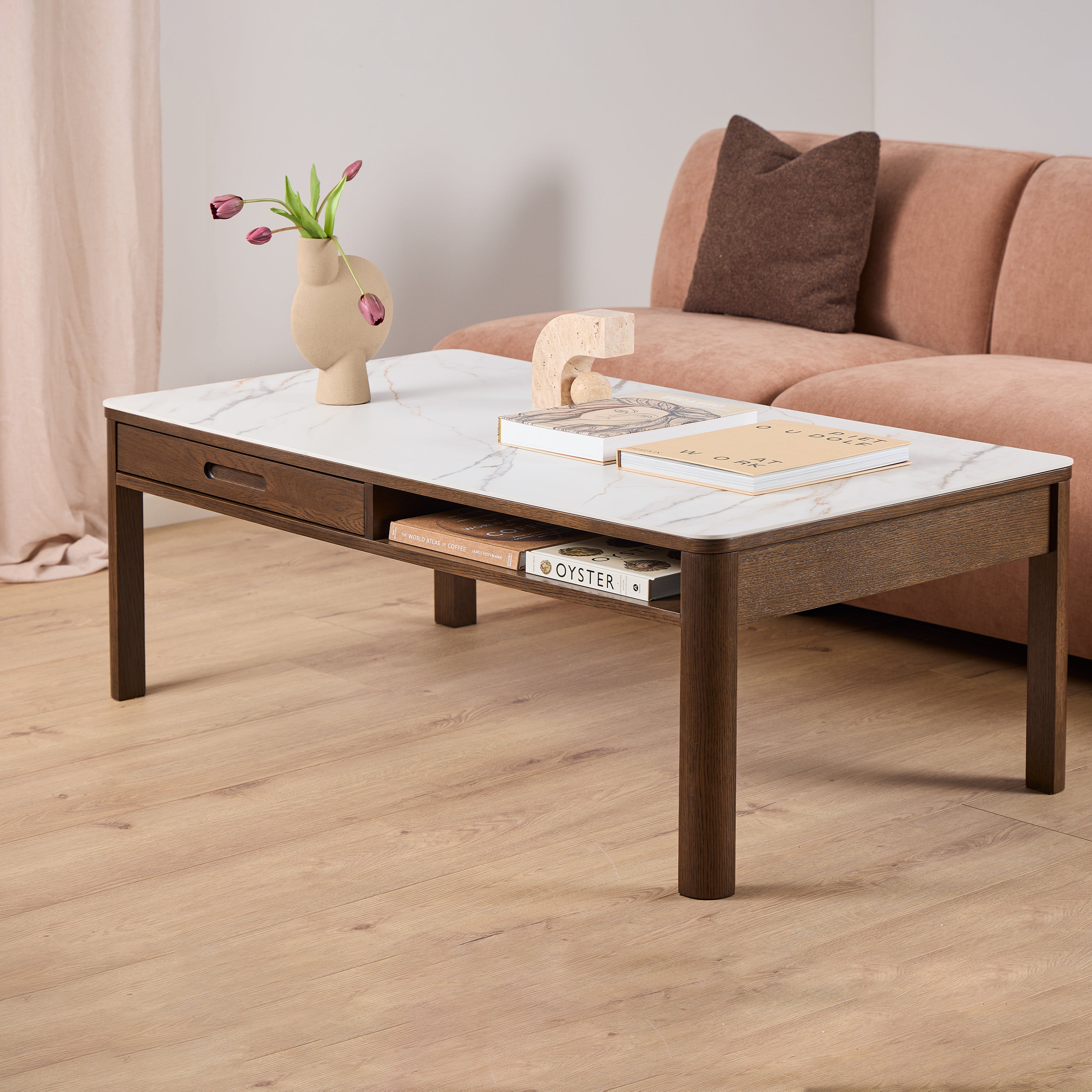 Southampton Rectangular Coffee Table 1 Drawer 1 Shelf in Cream Ceramic