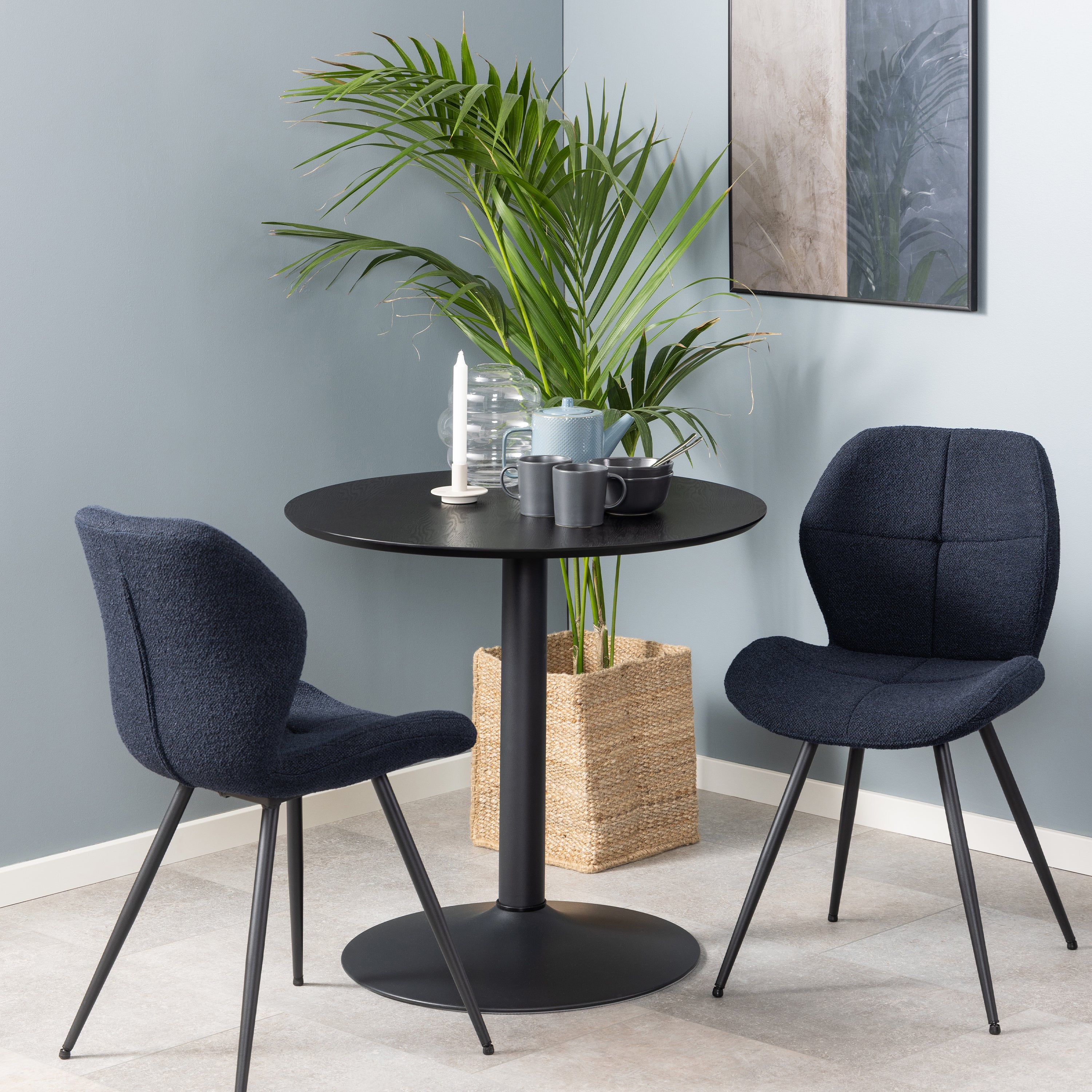 Ibiza Small Round Caf̩ Table with Black Ash Top and Matt Black Base