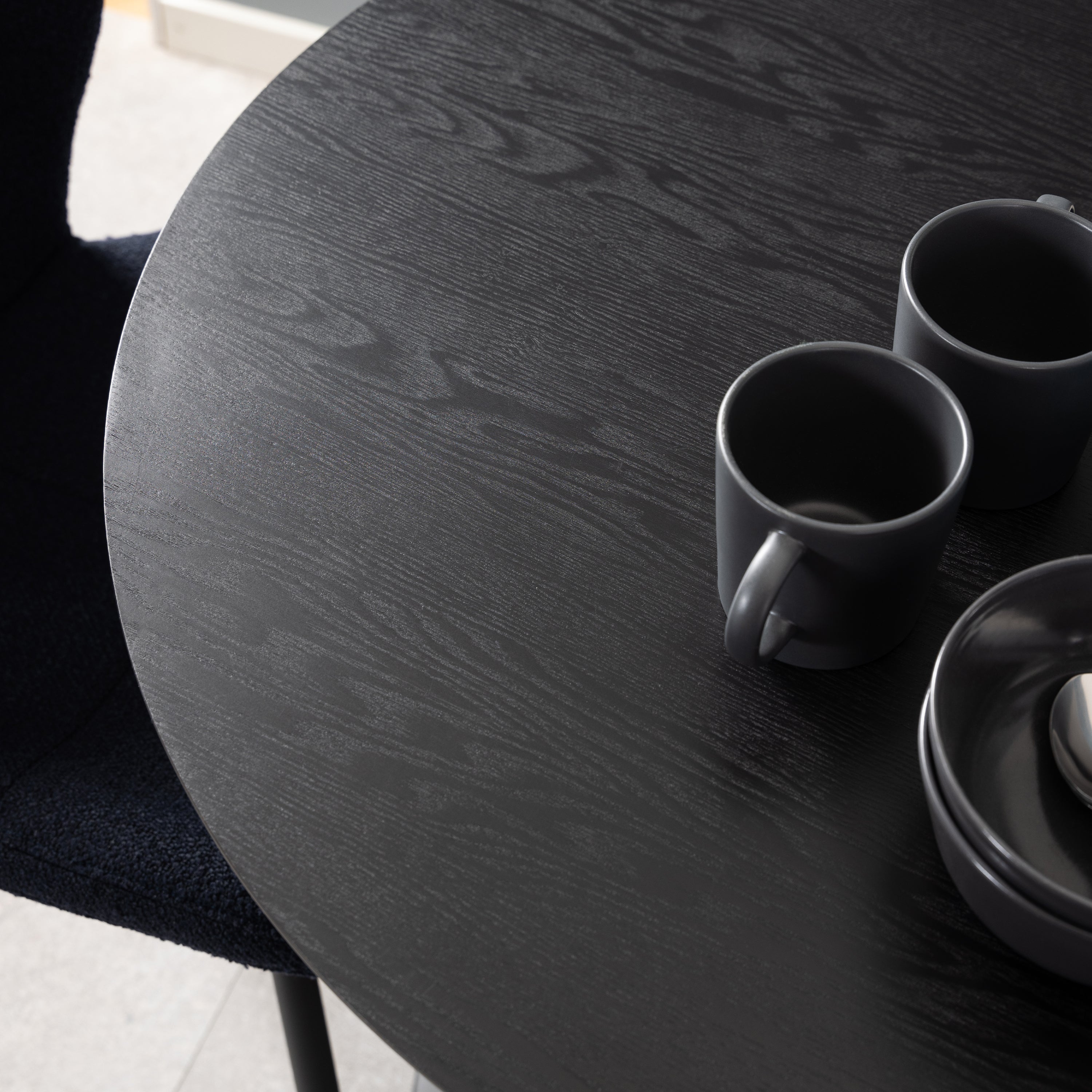Ibiza Small Round Caf̩ Table with Black Ash Top and Matt Black Base