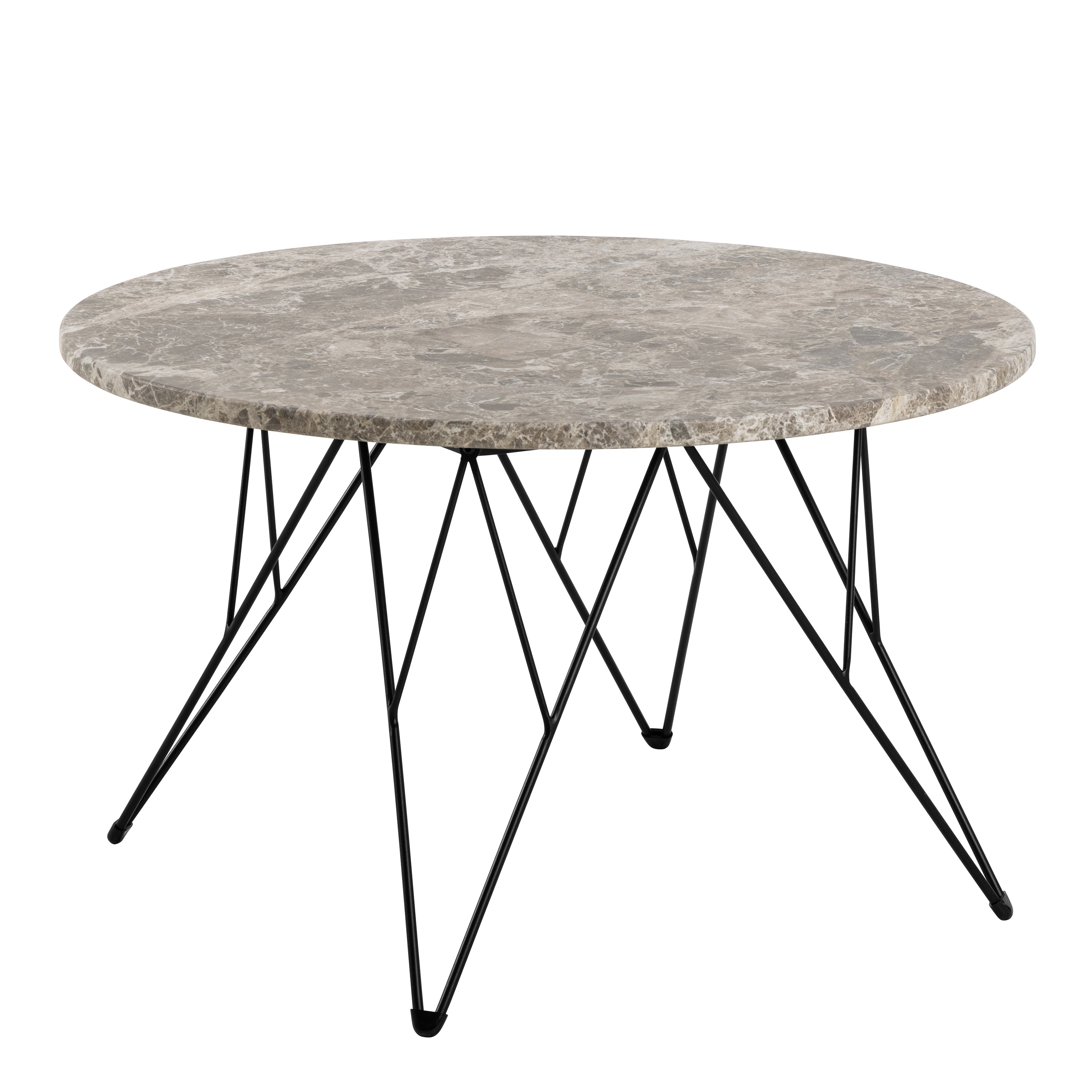 Prunus Round Coffee Table in Brown Marble and Matt Black Coated Steel Base 80x46.4cm