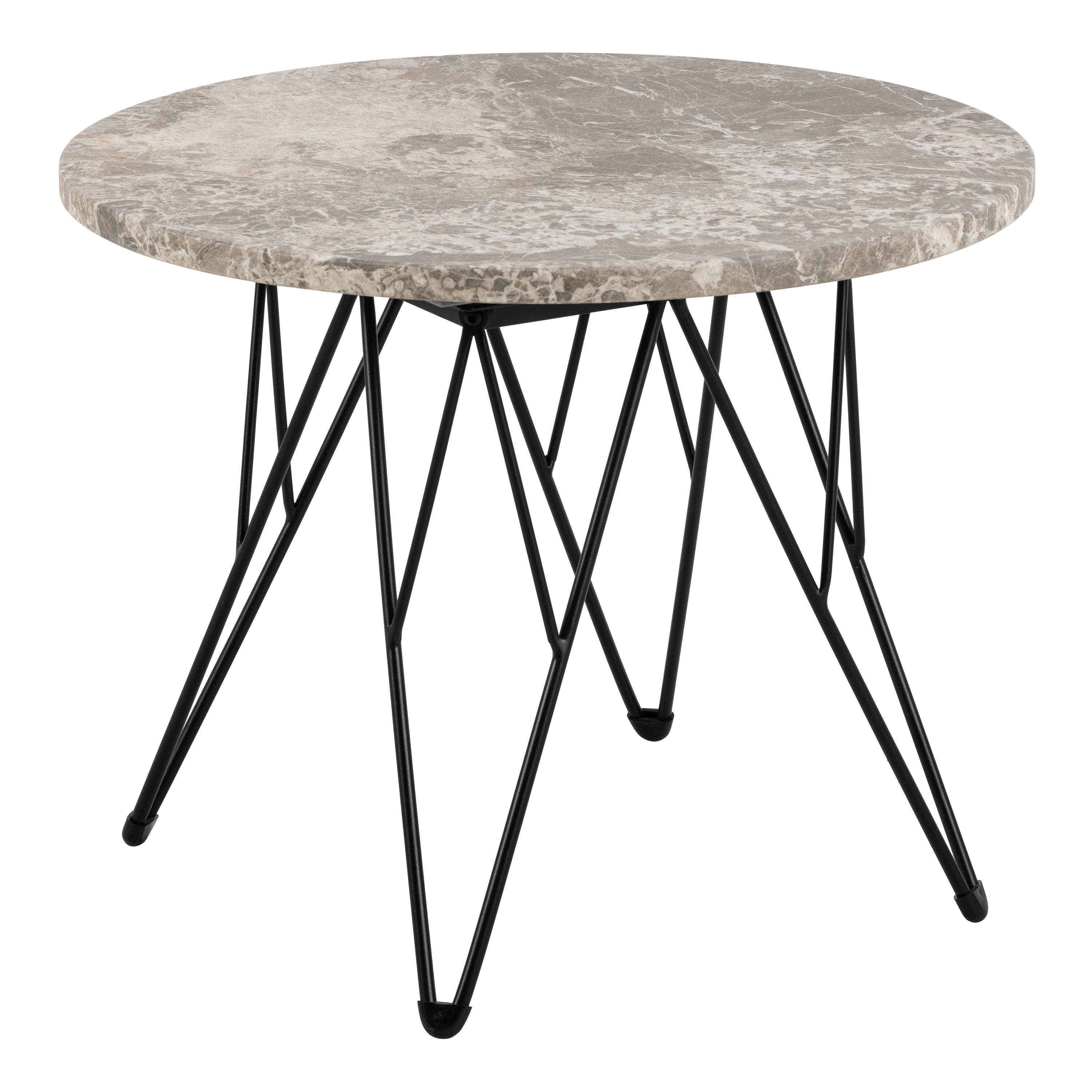 Prunus round Side Table in Grey Marble and Black Coated Steel Base 55x41.4cm
