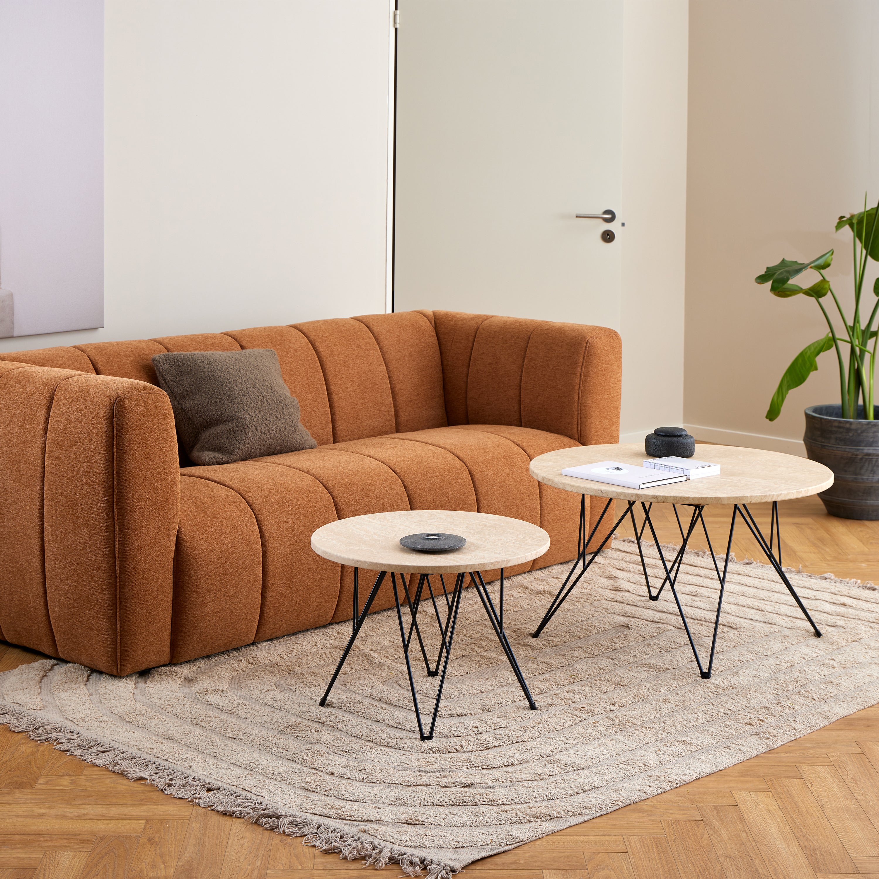 Prunus Round Side Table in Matt Beige and Black Coated Steel Base 55x41.4cm