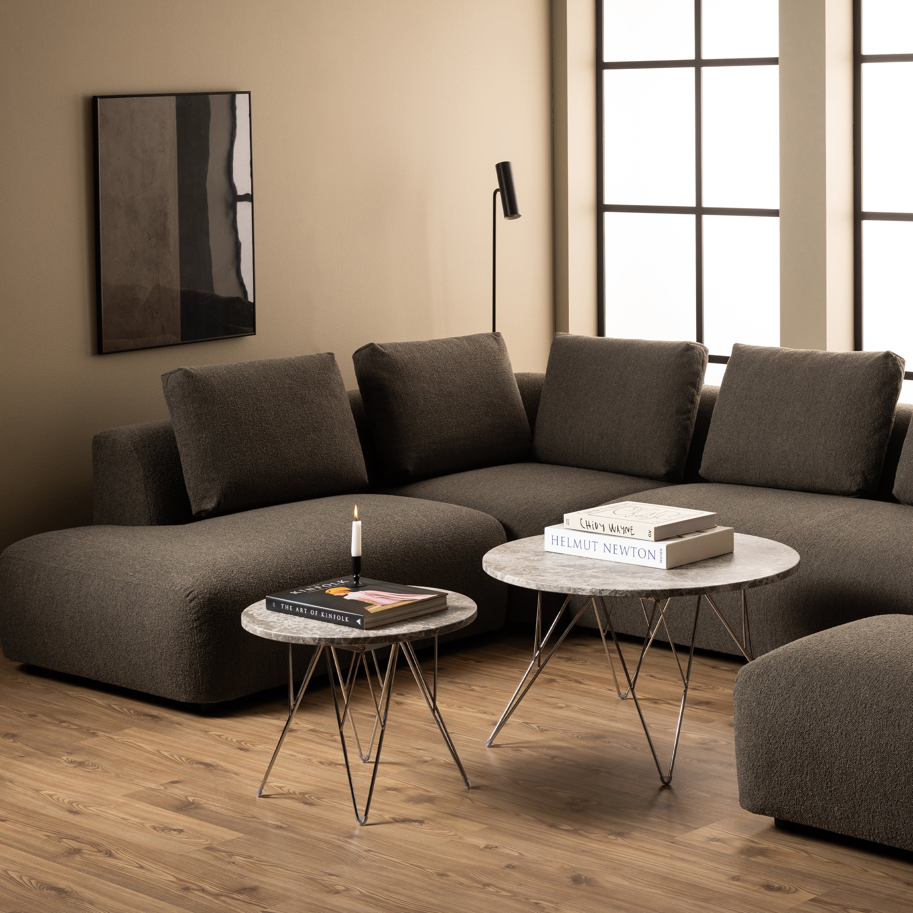 Prunus Round Side Table with Grey-Brown Marble Top