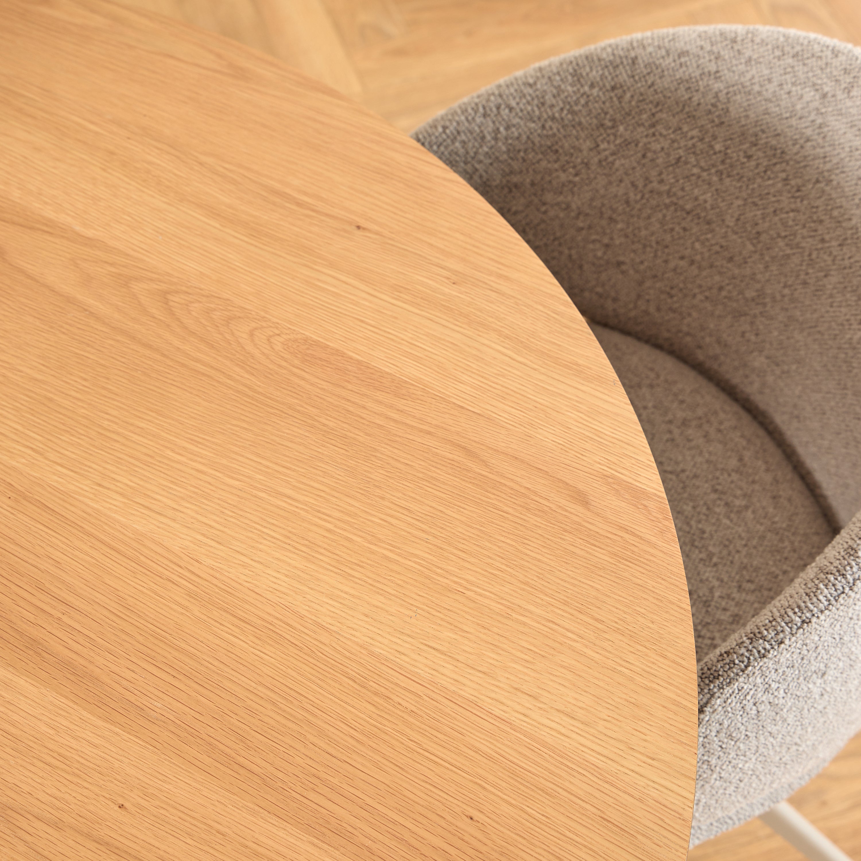 Soli Round Dining Table in Oak/Grey 120x75cm Included 4 Ella Swivel Beige Dining Chair