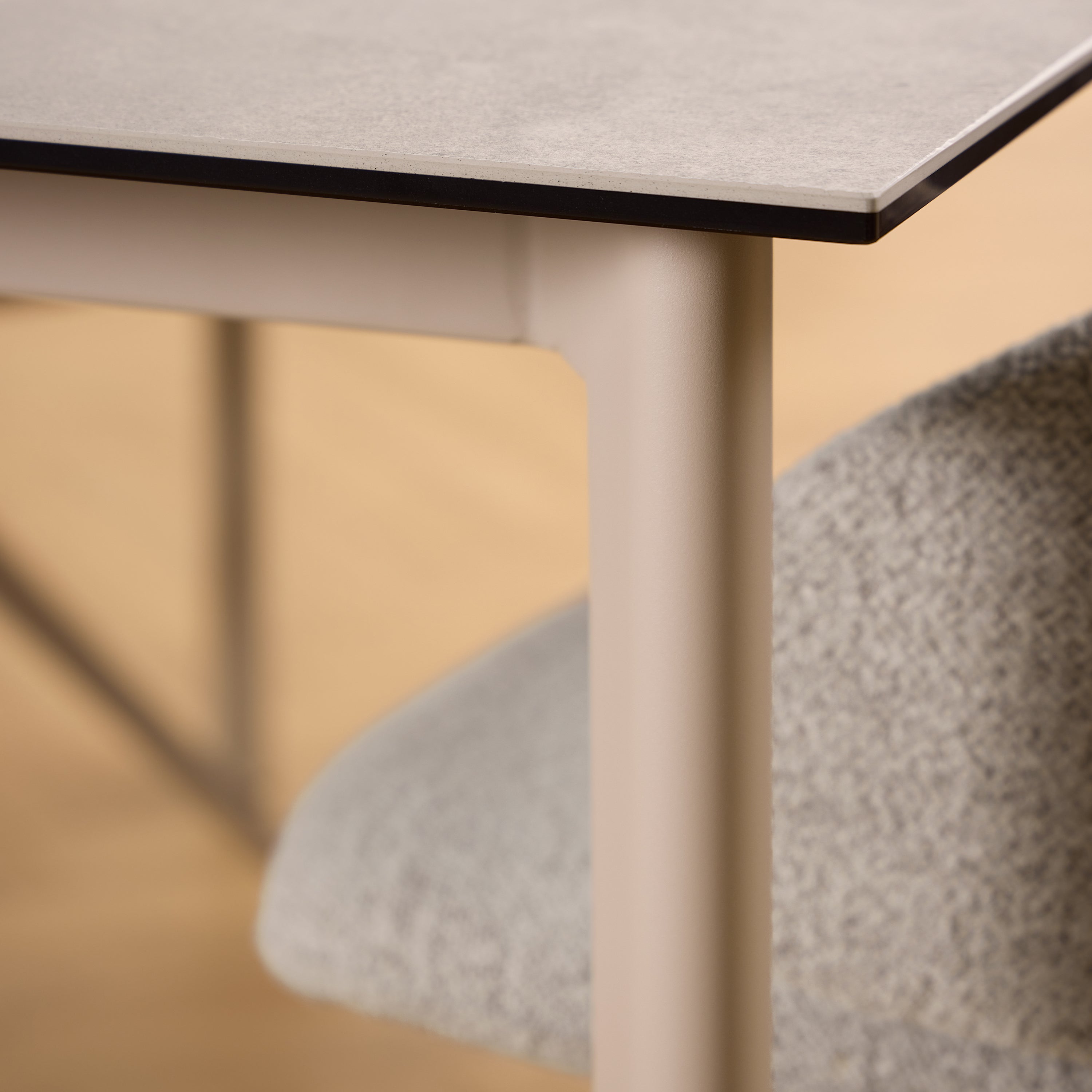 Palermo Ceramic Dining Table in Grey 160x75cm Included 4 Ella Swivel Beige Dining Chairs