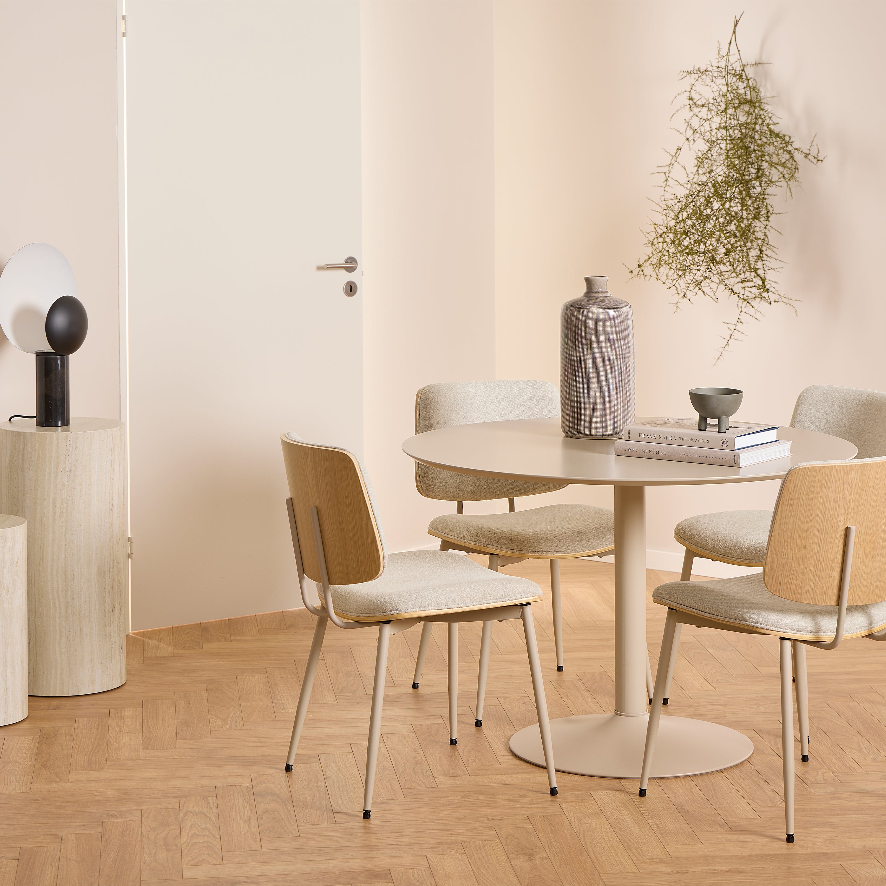 Ibiza Round Dining Table with Beige Top and Matt Beige Base 110x74cm