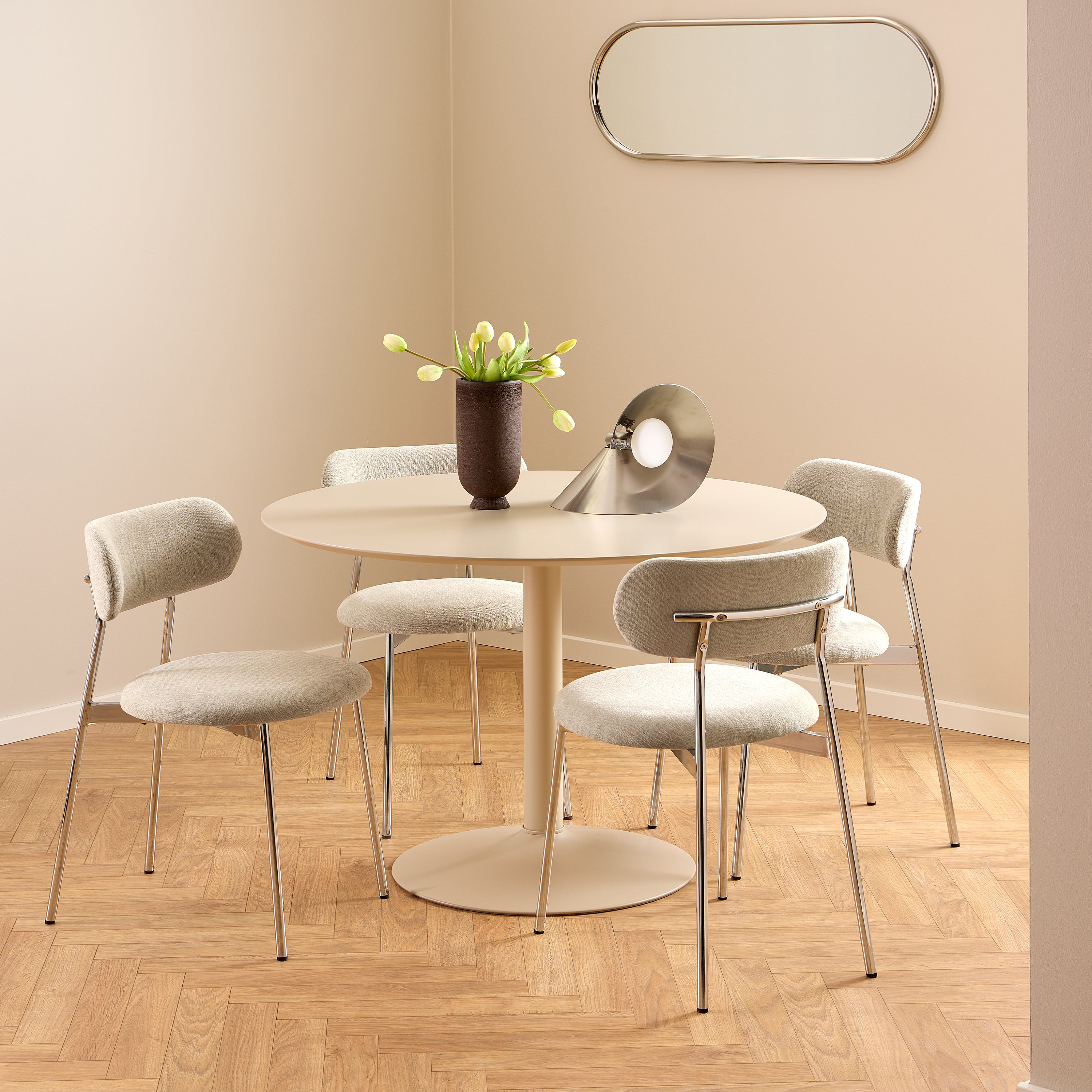 Ibiza Round Dining Table with Beige Top and Matt Beige Base 110x74cm