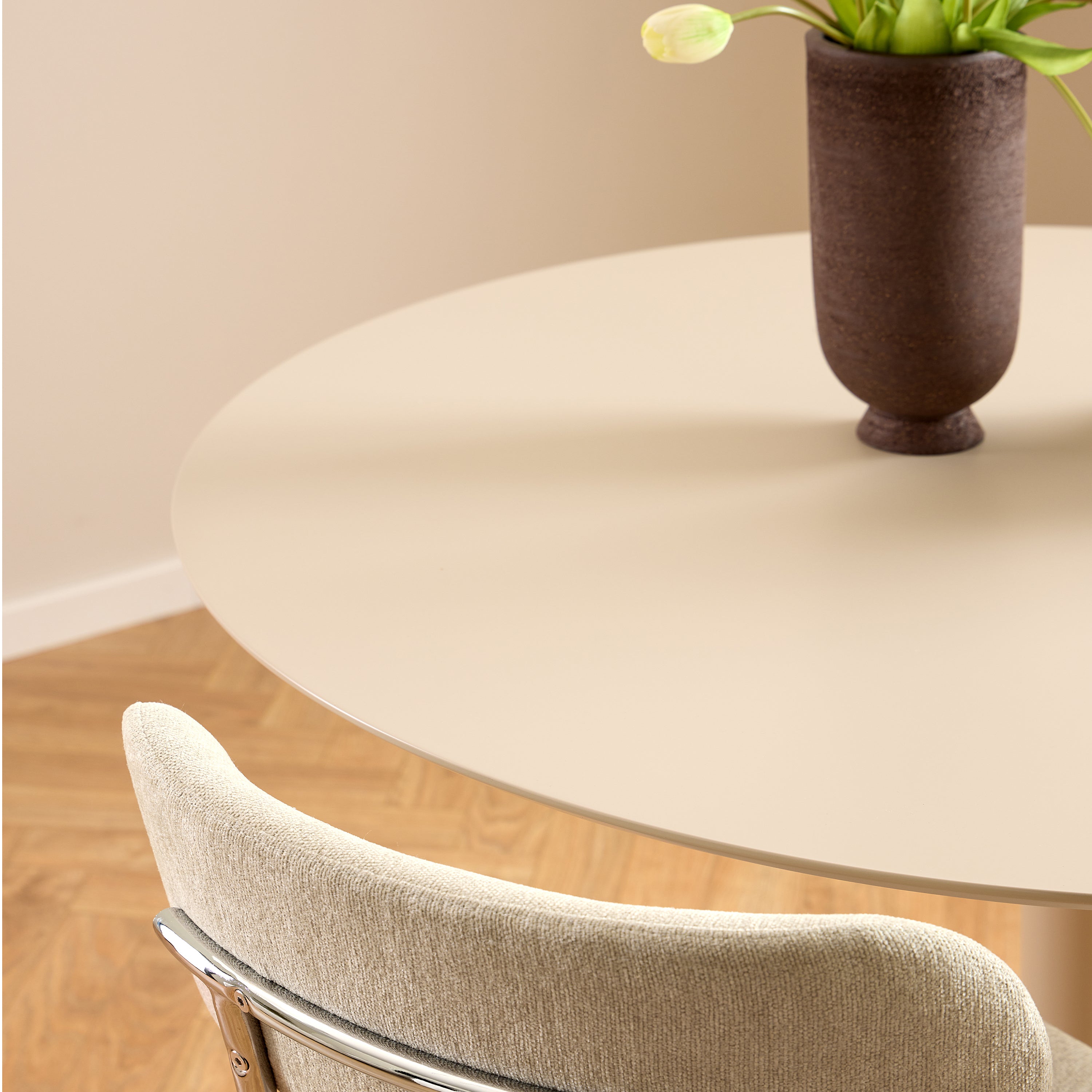 Ibiza Round Dining Table with Beige Top and Matt Beige Base 110x74cm