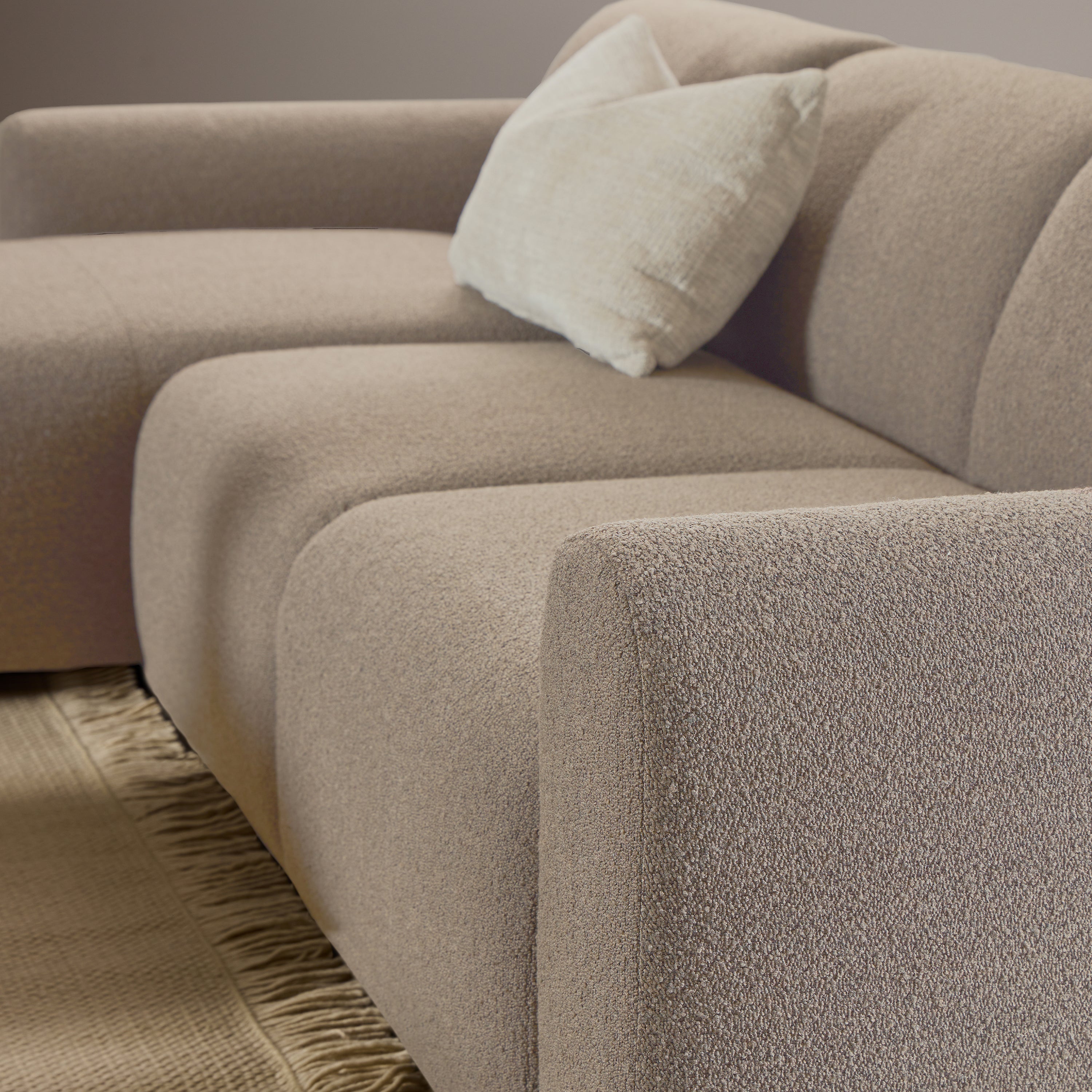 Midfield Left Hand Facing 2 Seater Chaise Longue in Boucle Beige Fabric