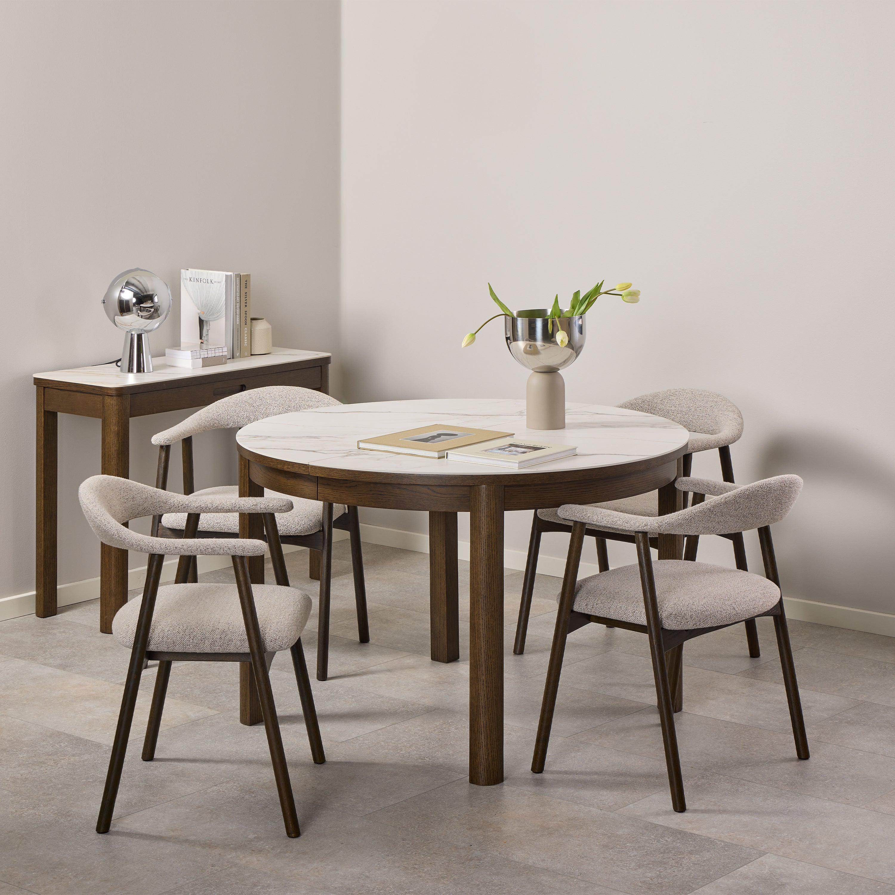 Southampton Round Extendable Dining Table in Cream Ceramic 120x75cm