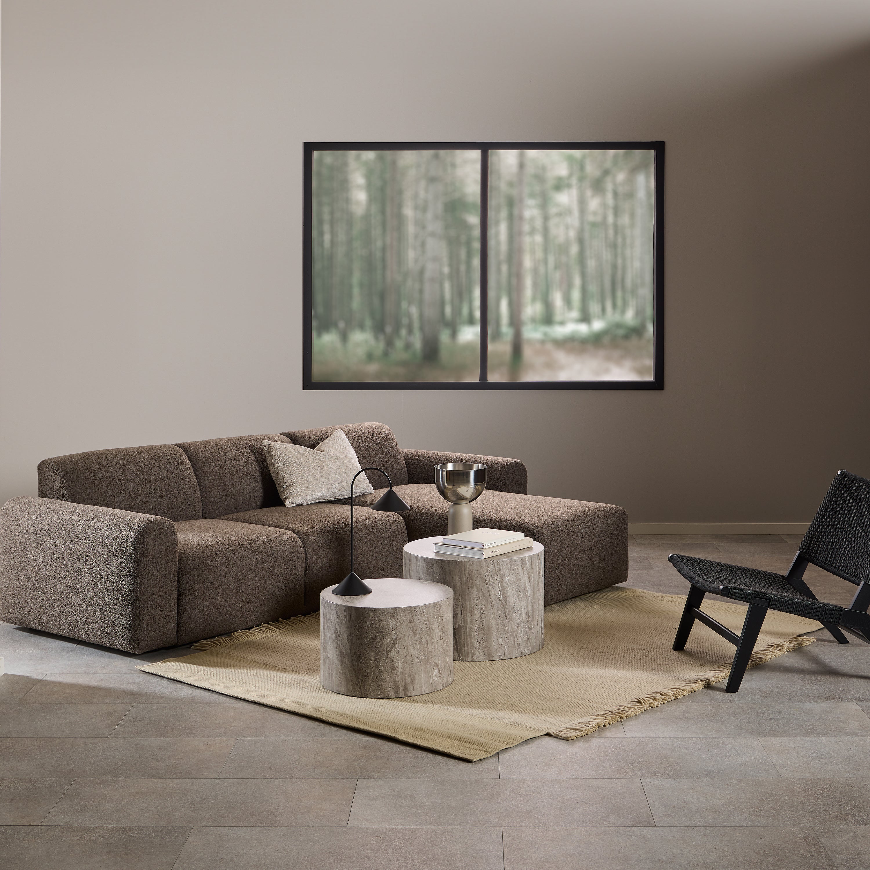 Midfield Right Hand Facing 2 Seater Chaise Longue in Boucle Taupe Fabric