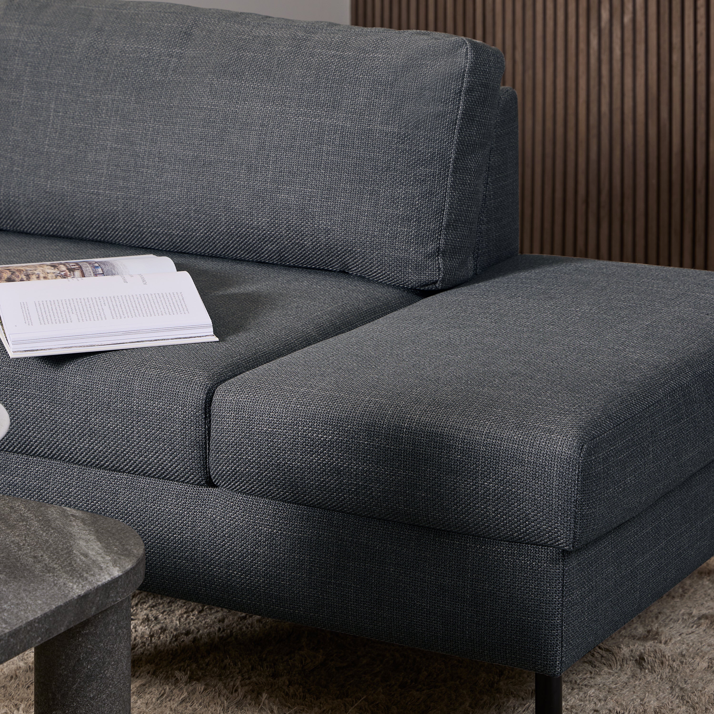 Omaha Right Hand Facing Corner Sofa in Dark Grey Fabric